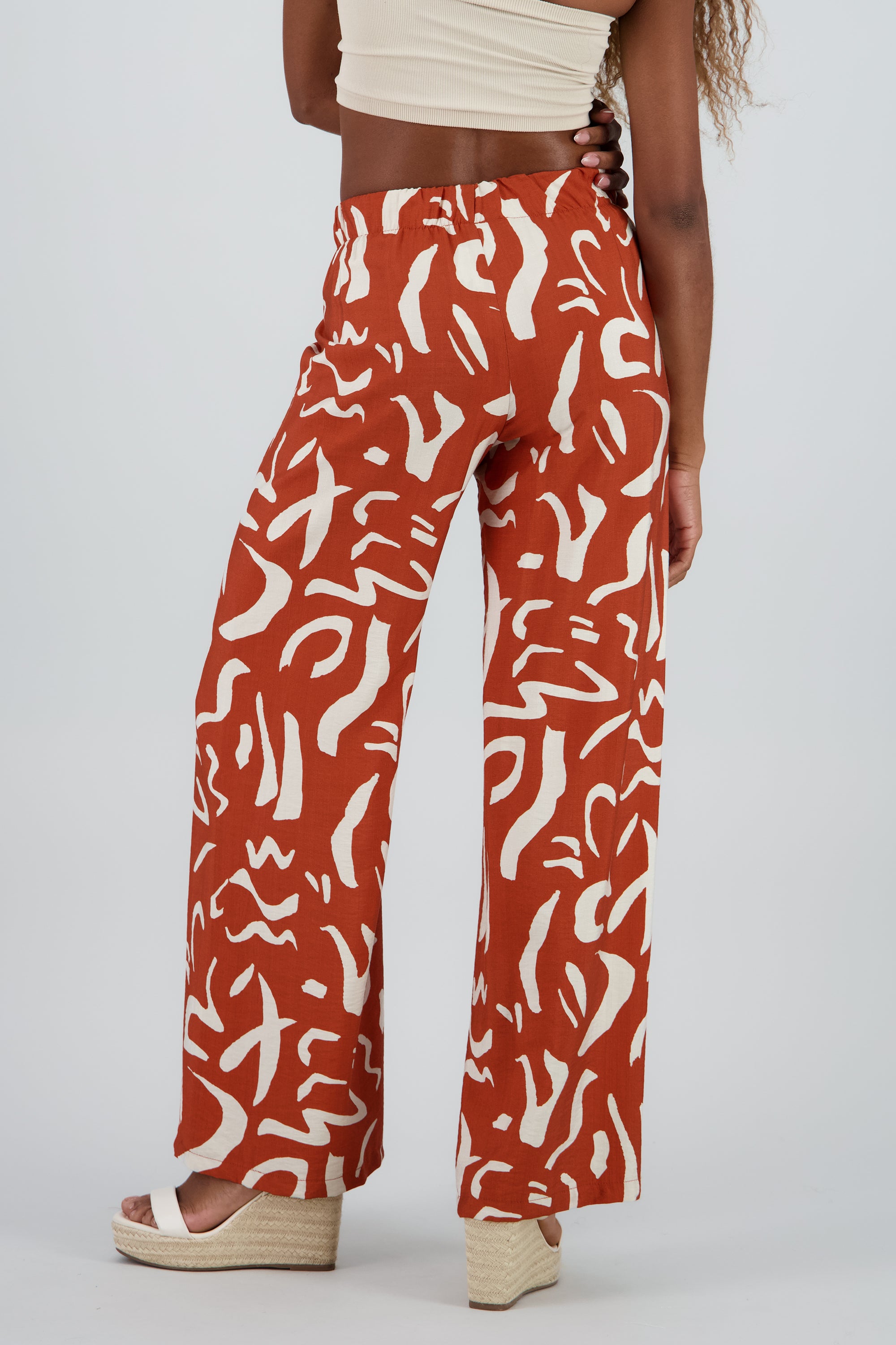 Pantalon fluido detalle estampado LADRILLO