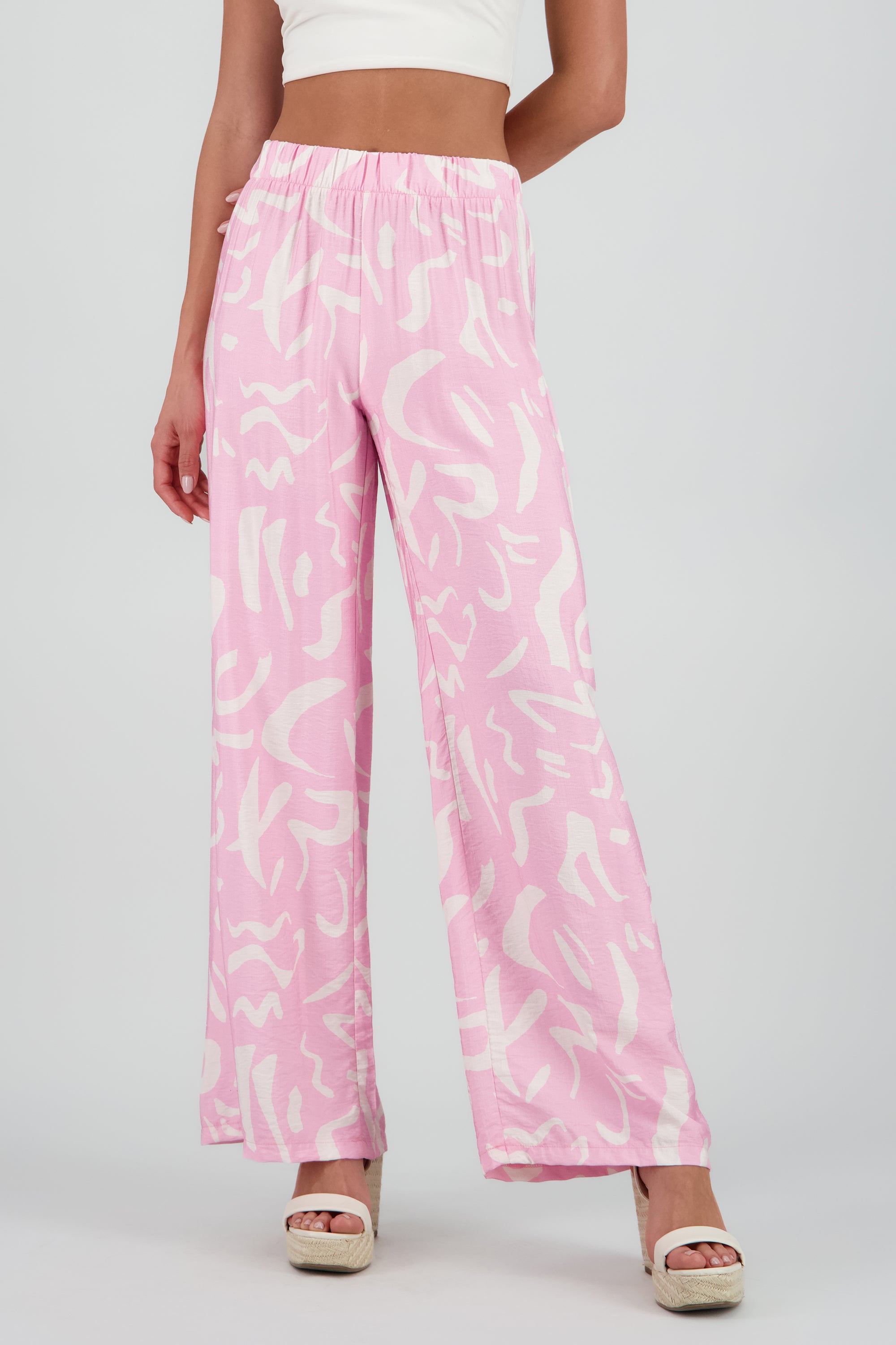Pantalon fluido detalle estampado ROSA PASTEL