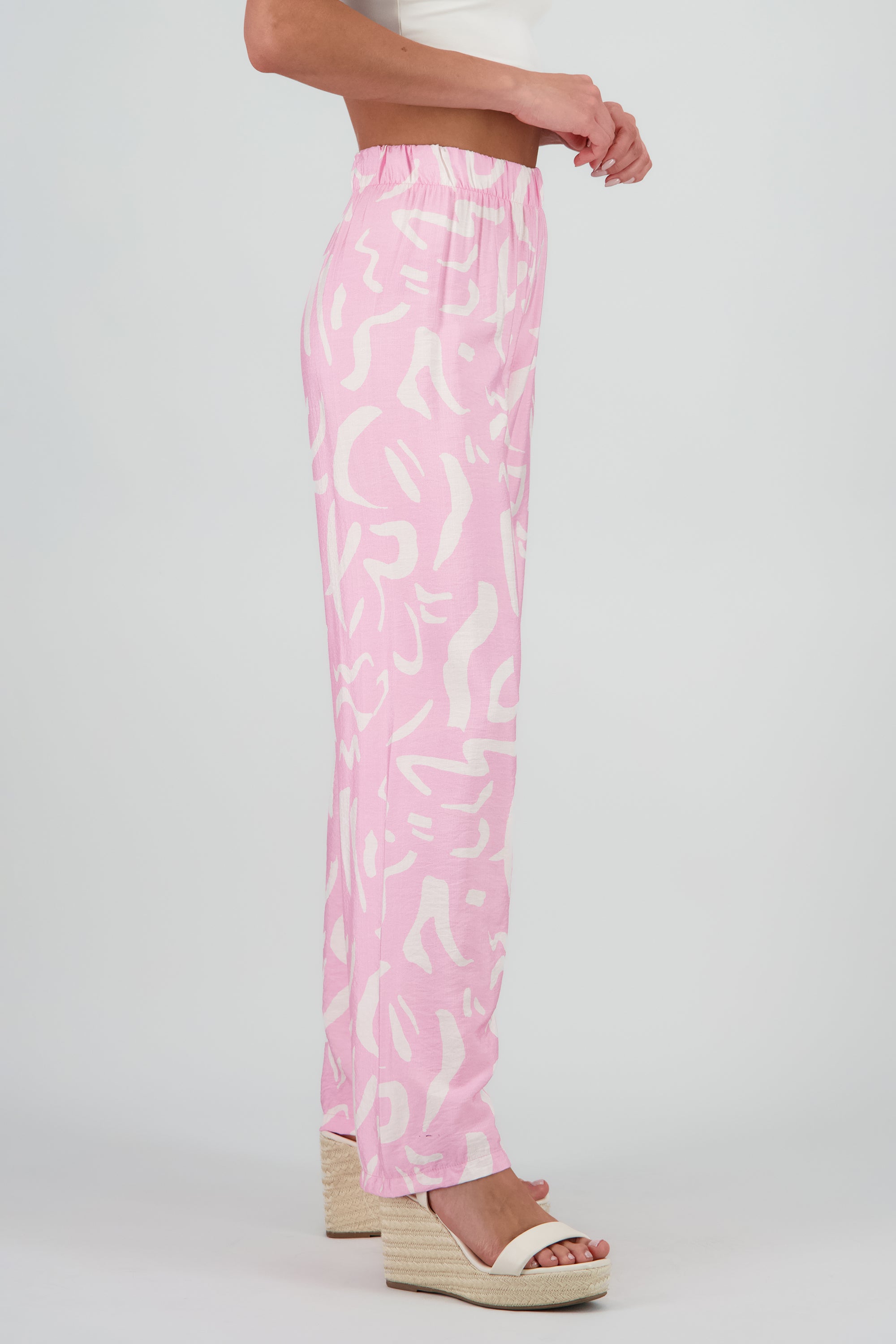 Pantalon fluido detalle estampado ROSA PASTEL