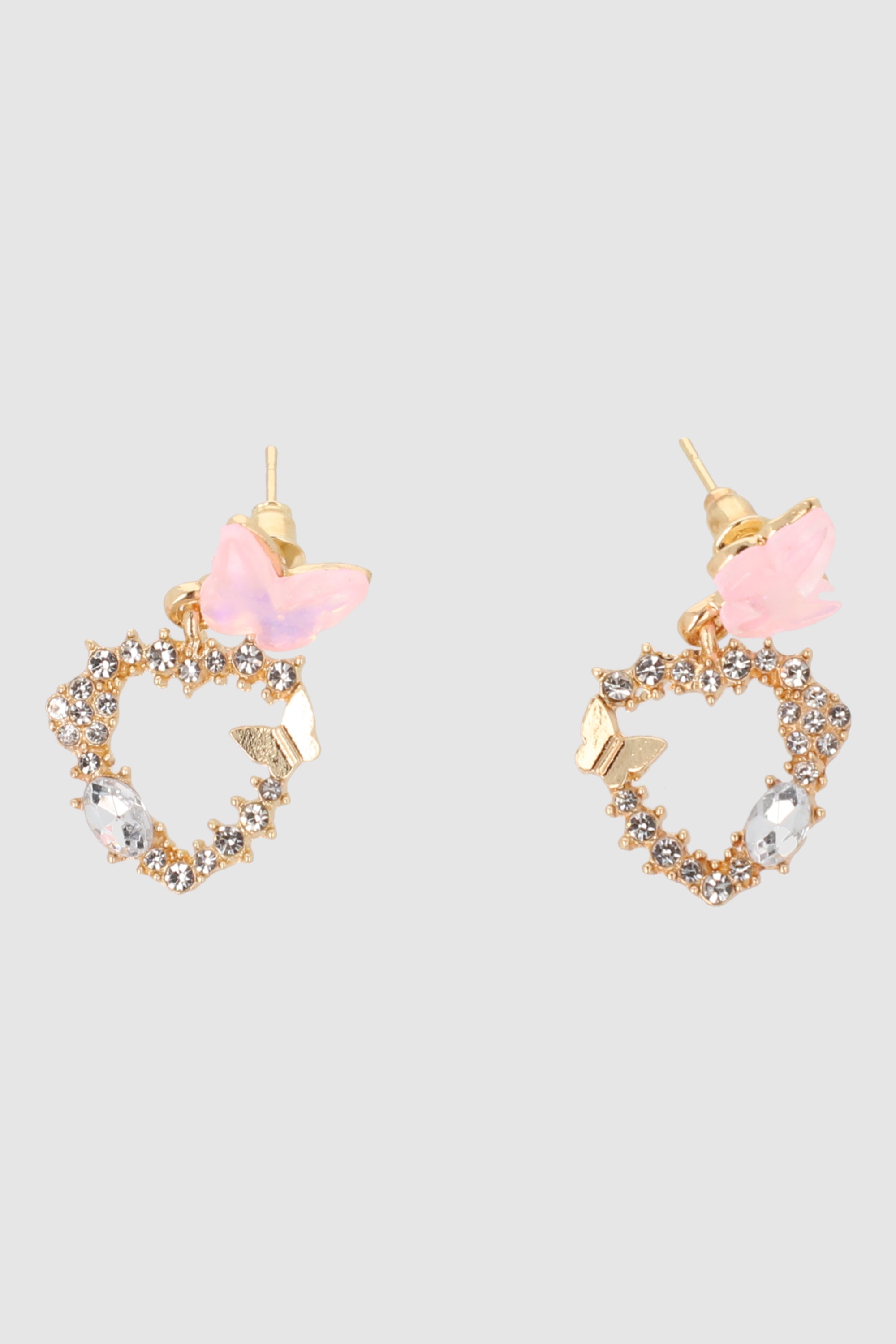 ARETES MARIPOSA CORAZON ROSA