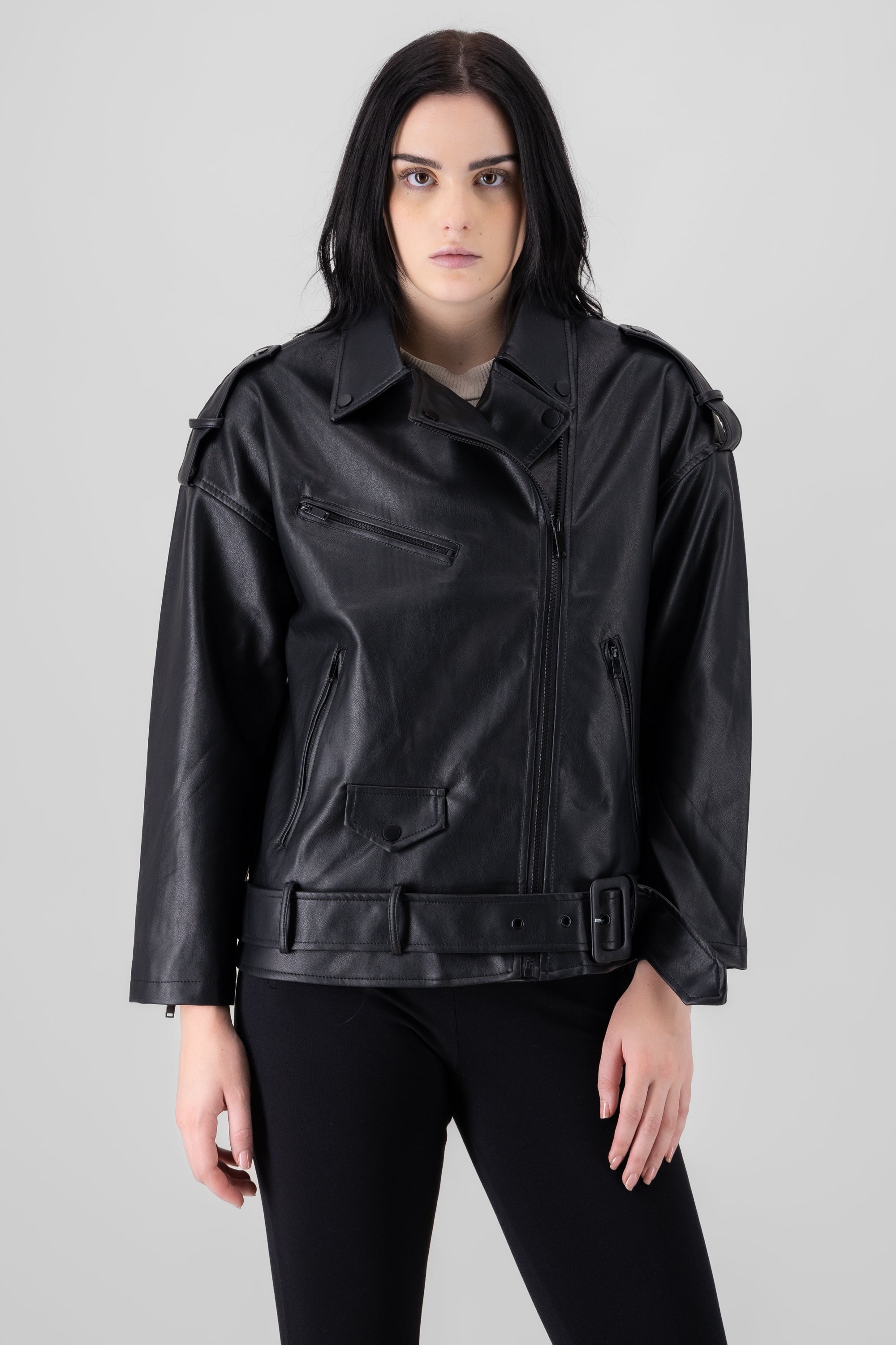 Moocolor Oversized Biker Chamarra BLACK