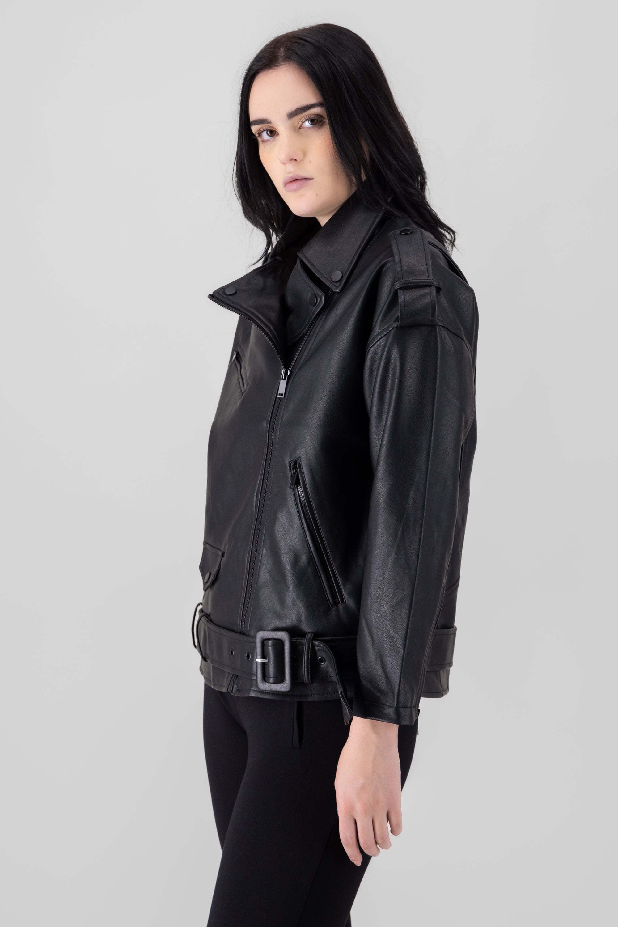 Moocolor Oversized Biker Chamarra BLACK