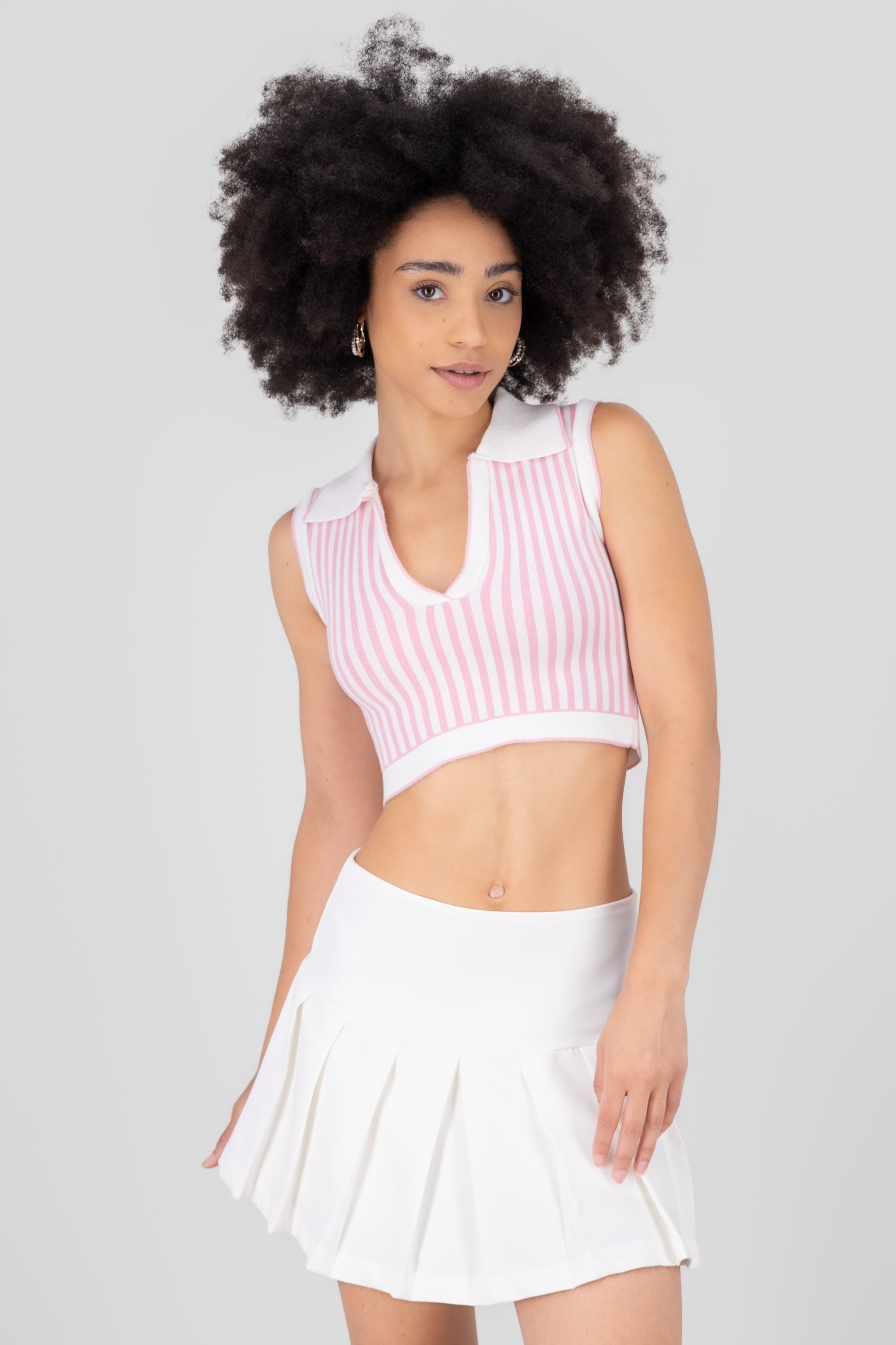 Top tejido polo rayas ROSA COMBO