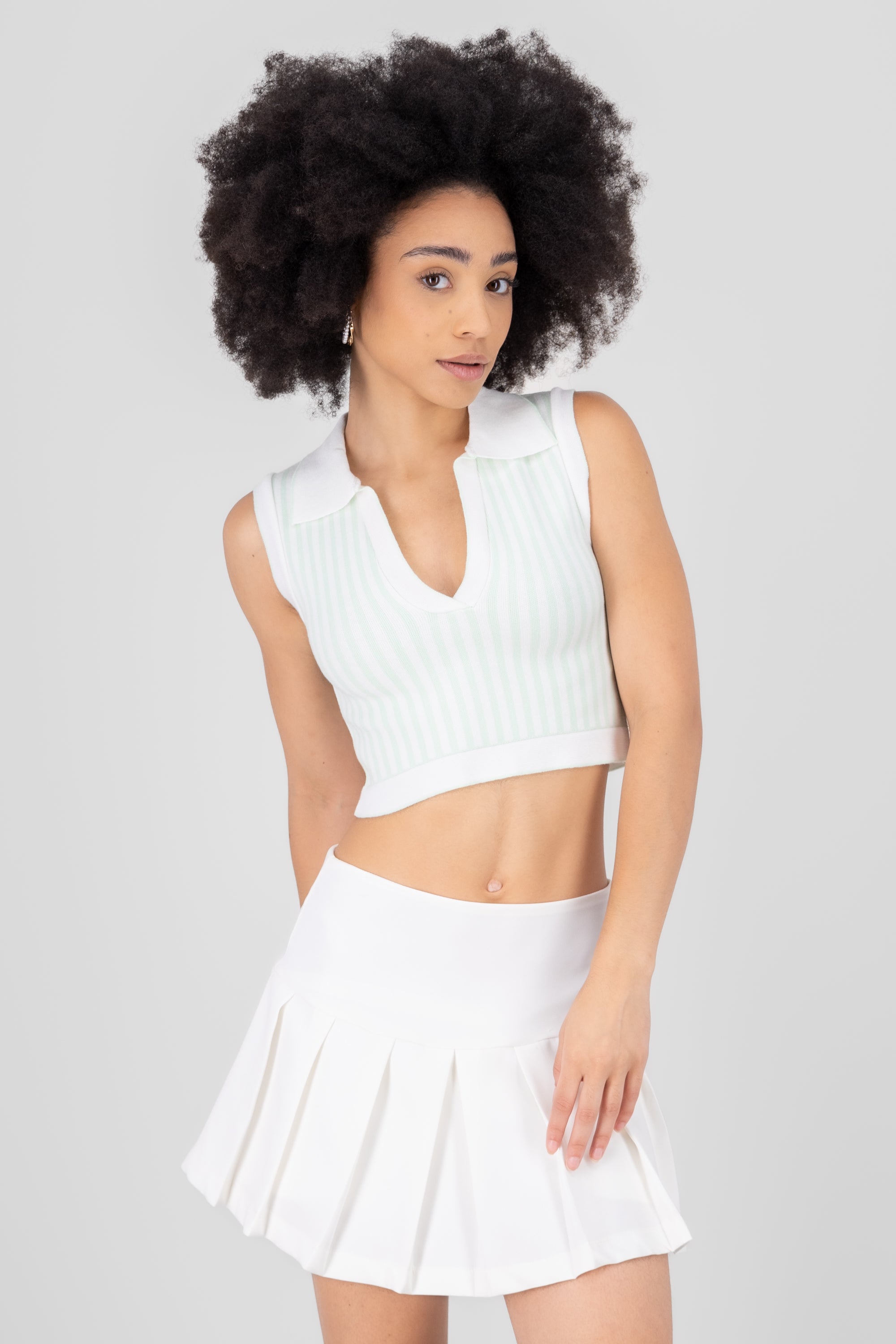 Top tejido polo rayas VERDE COMBO