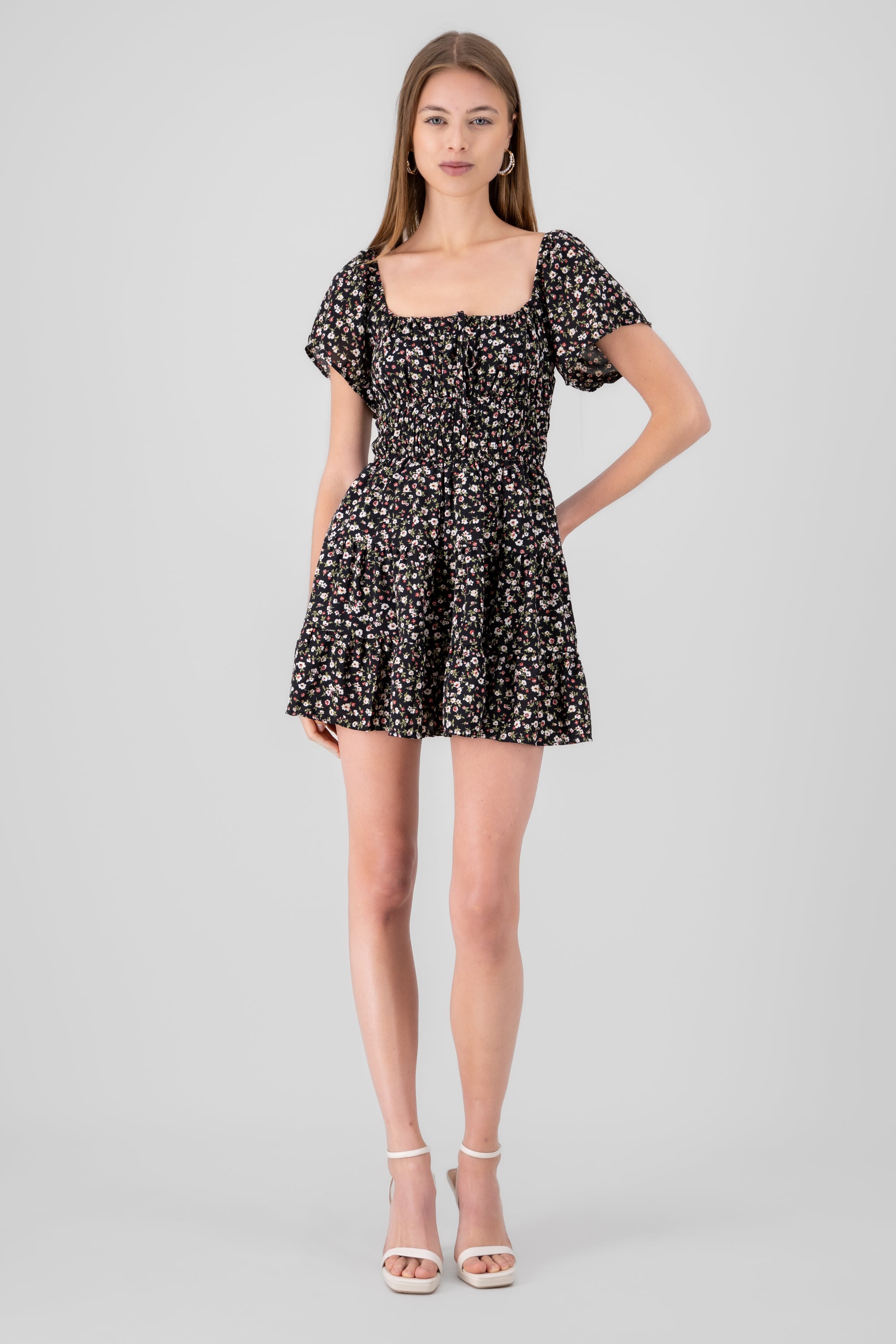 Vestido mini flores con short interno NEGRO COMBO