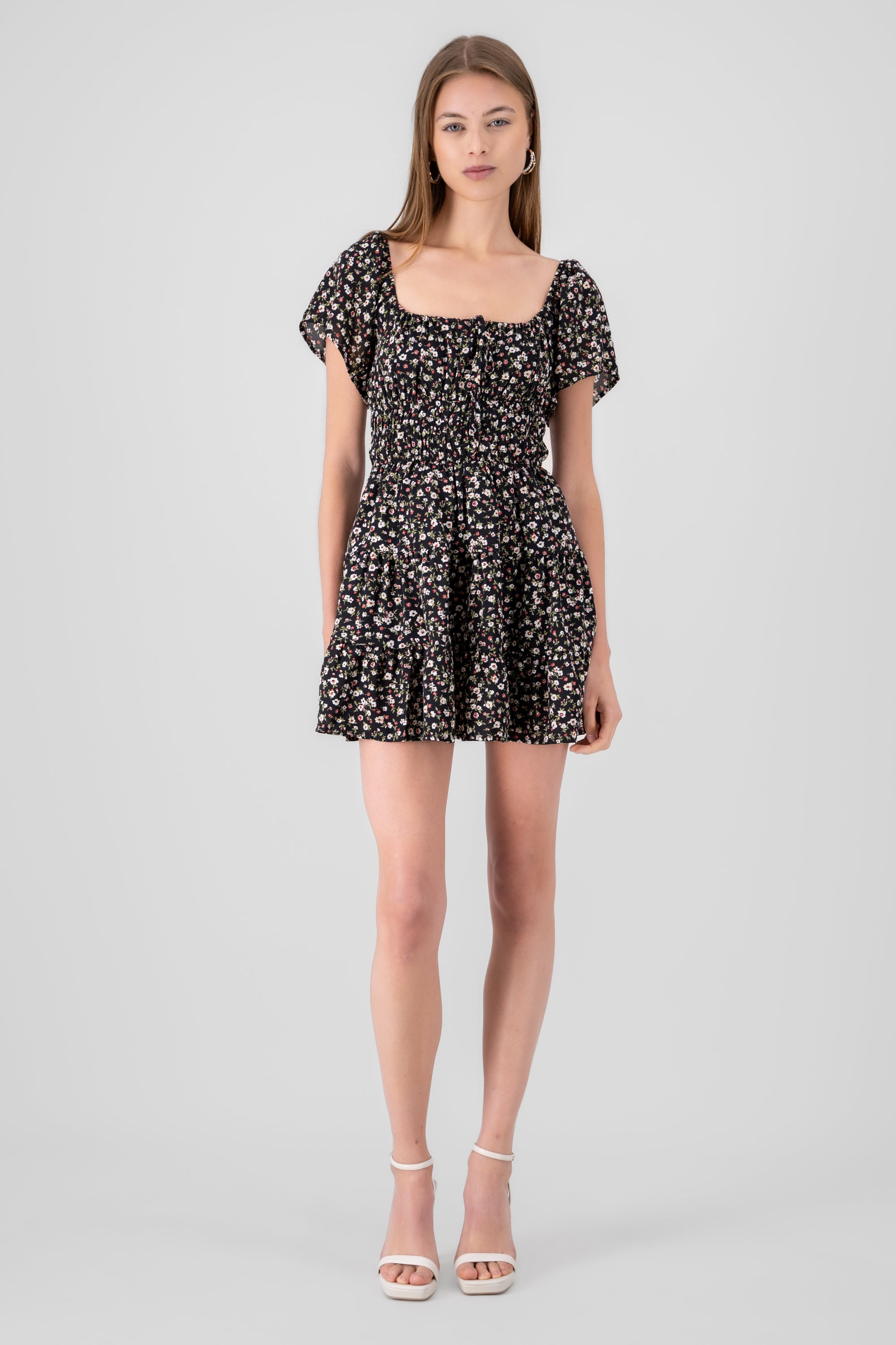 Vestido mini flores con short interno NEGRO COMBO