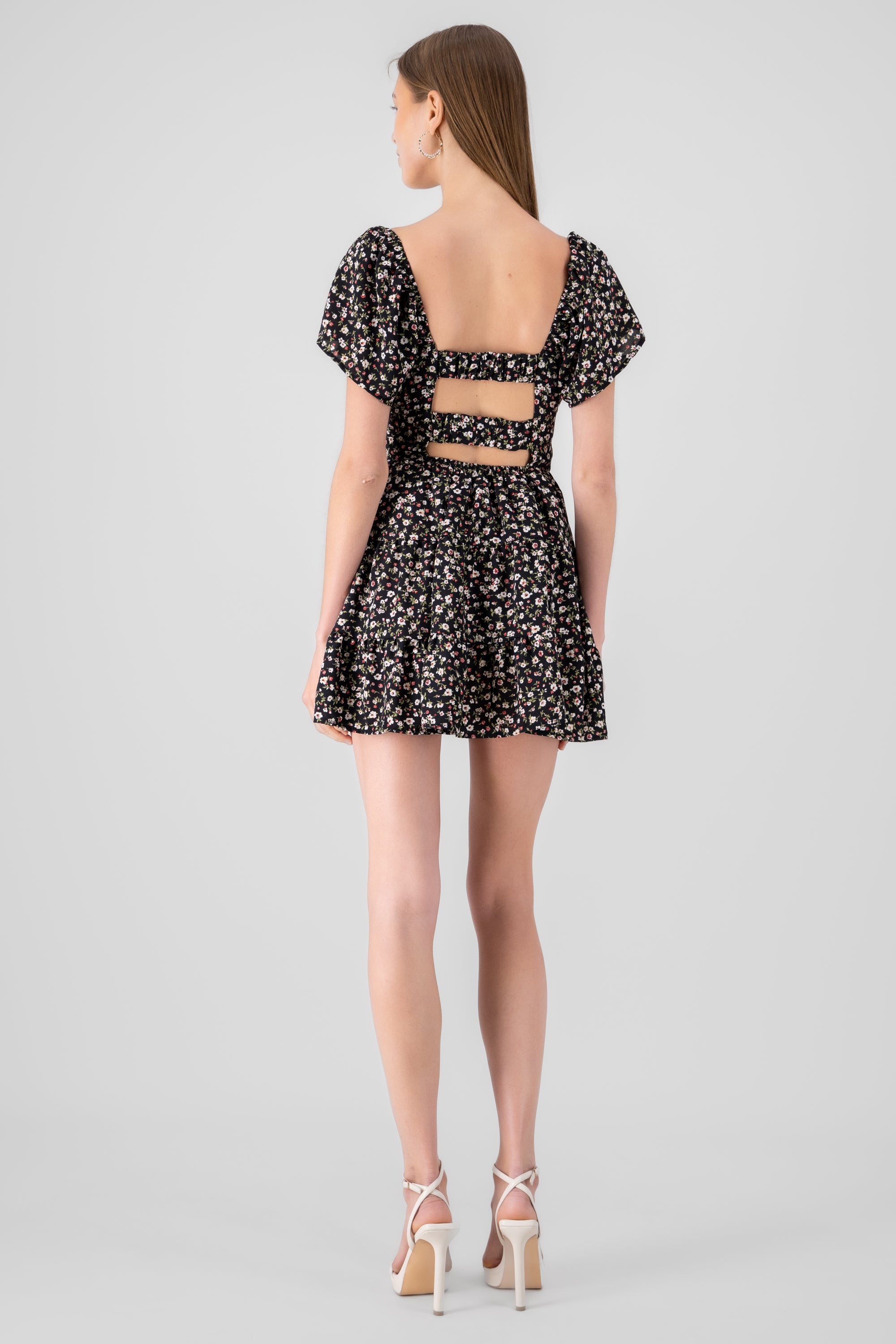 Vestido mini flores con short interno NEGRO COMBO