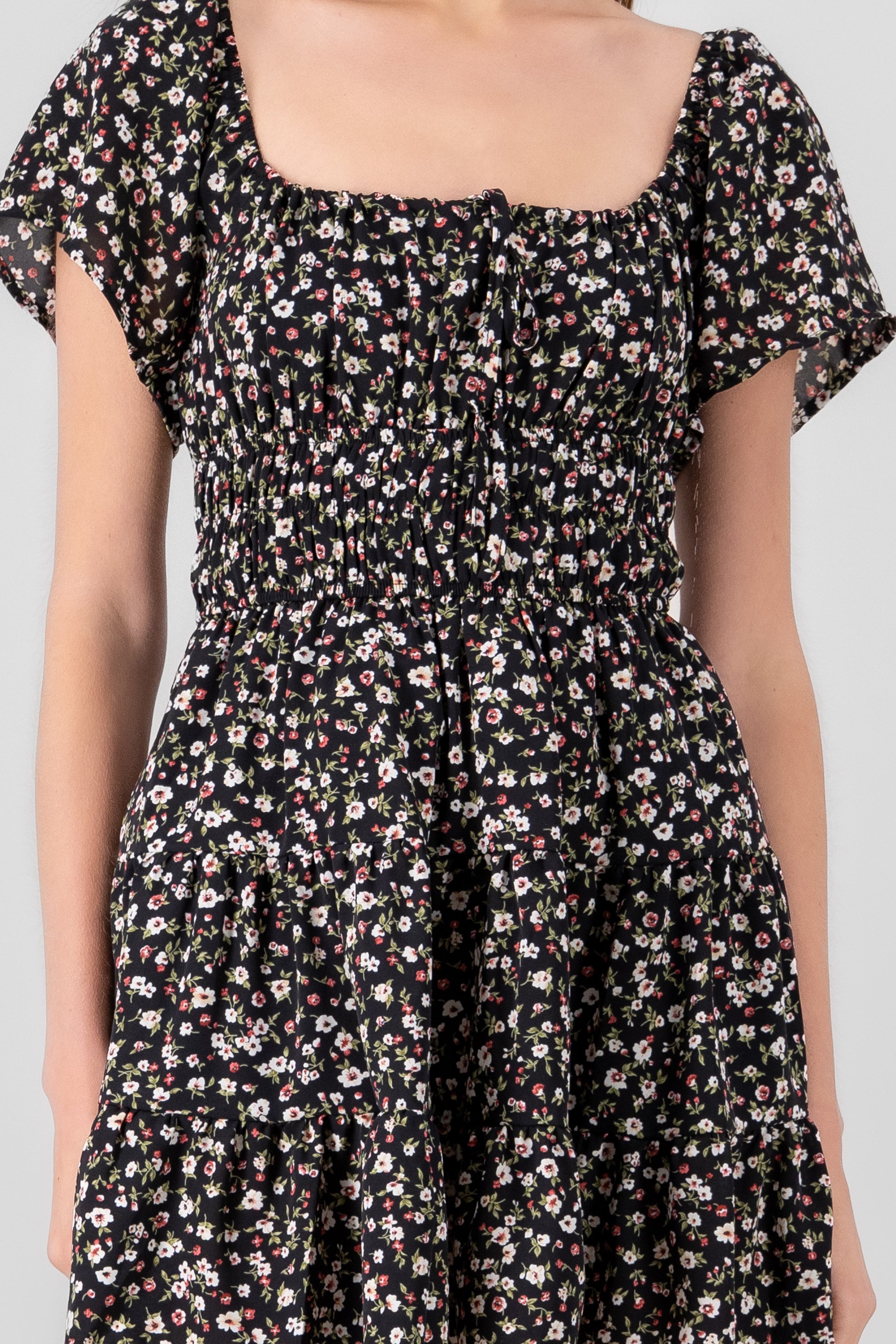 Vestido mini flores con short interno NEGRO COMBO