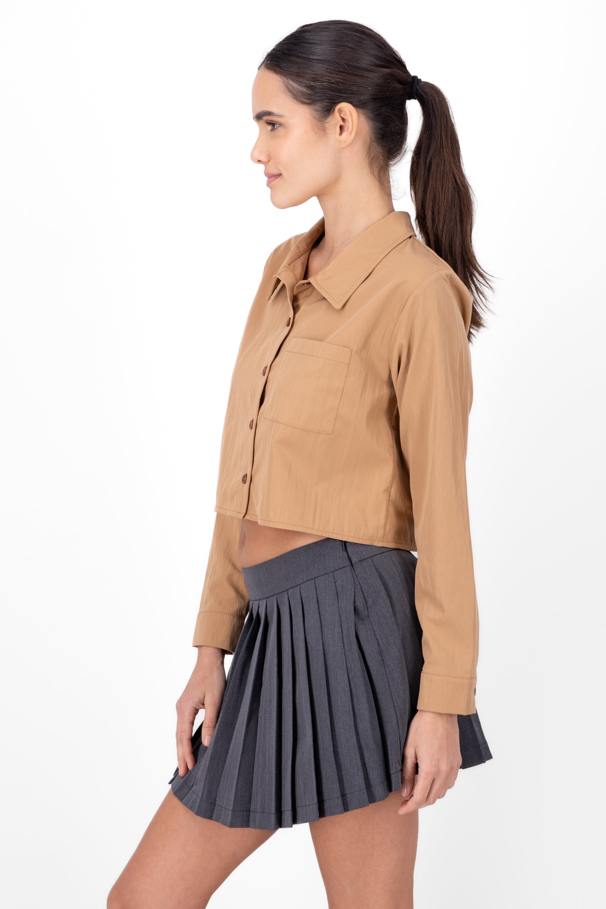 CROP shirt long sleeve CAMEL