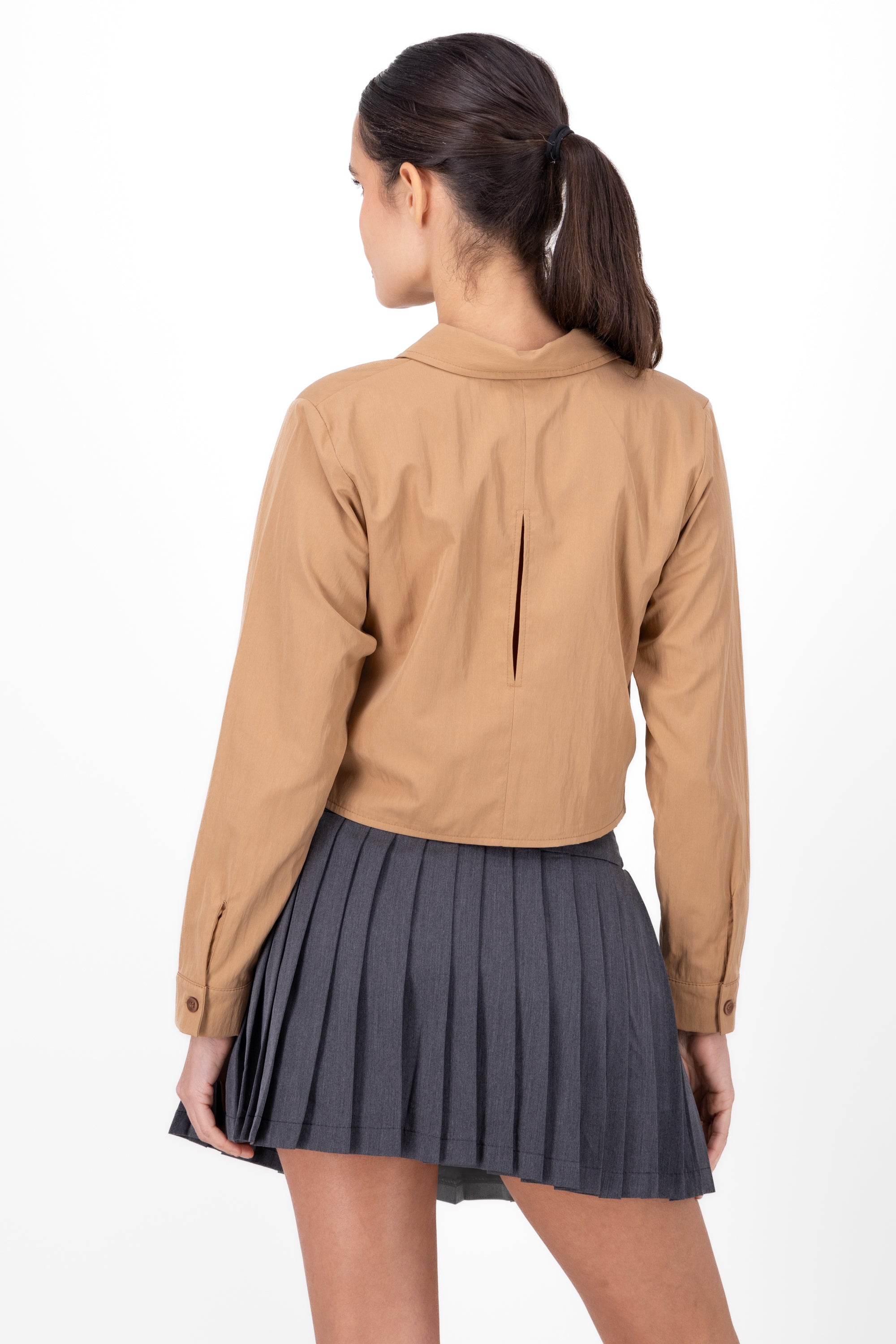 CROP shirt long sleeve CAMEL