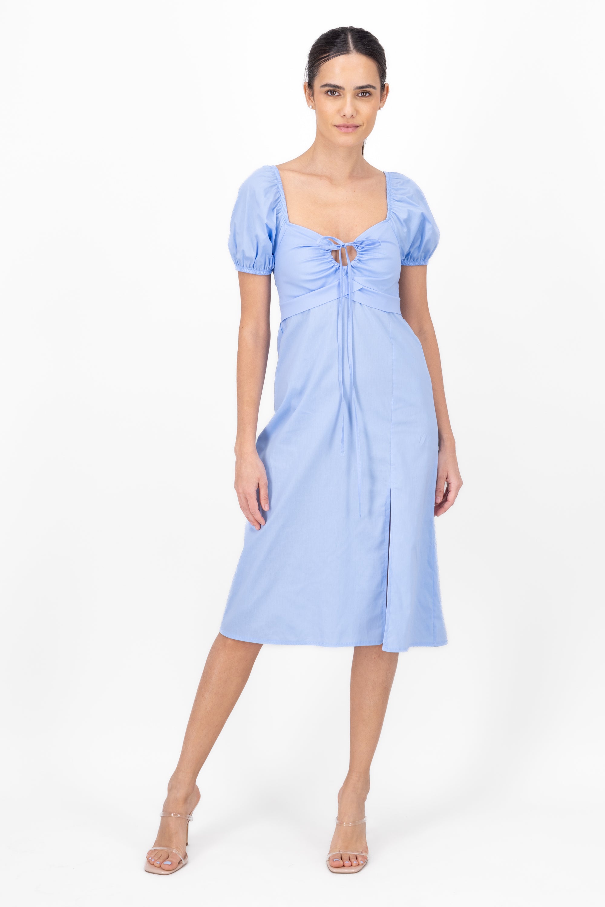 MINI DRESS BUCKED MANAGES Detail neckline Sky blue