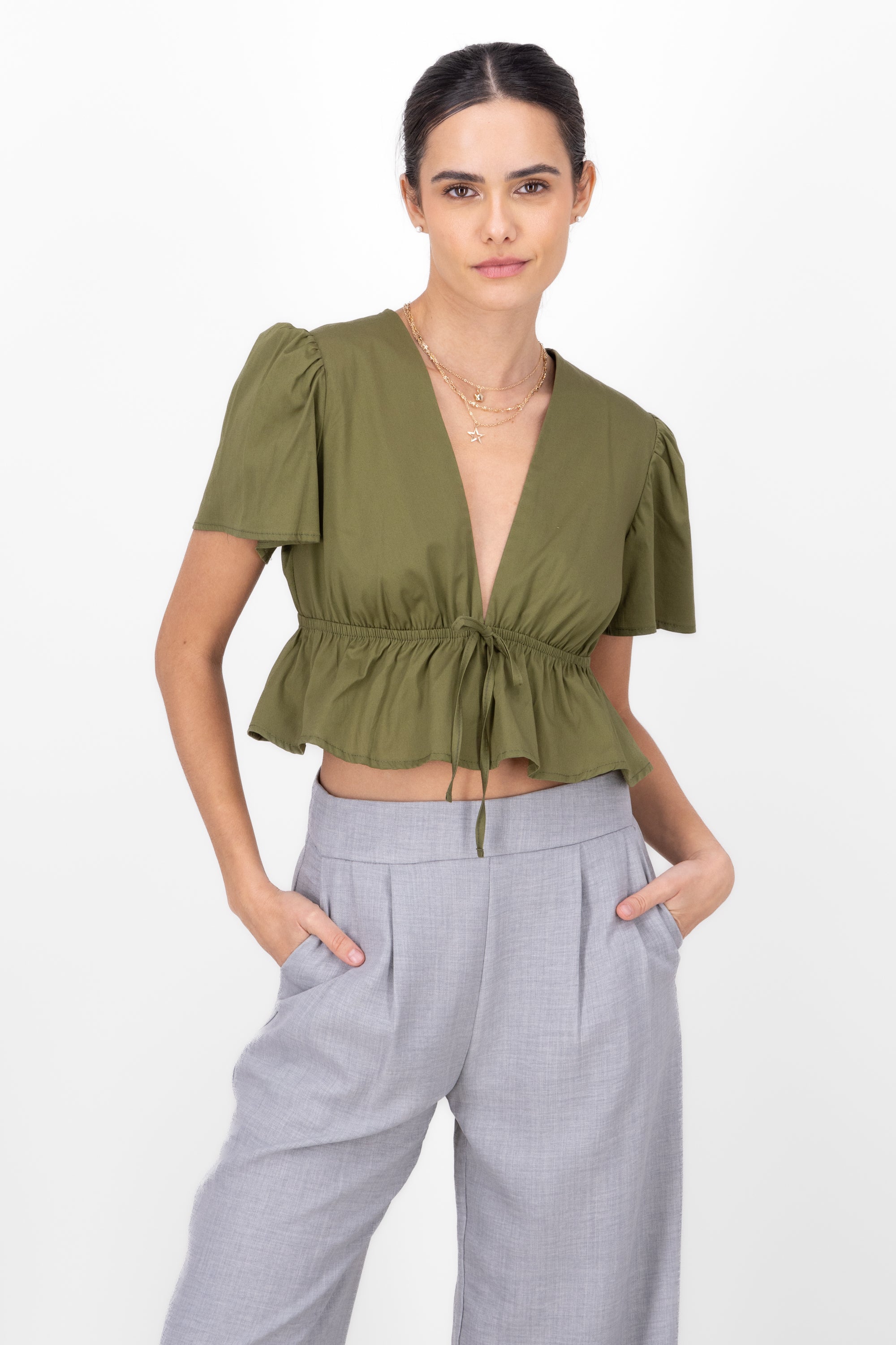 Drapeado Crop Blouse Waist OLIVE