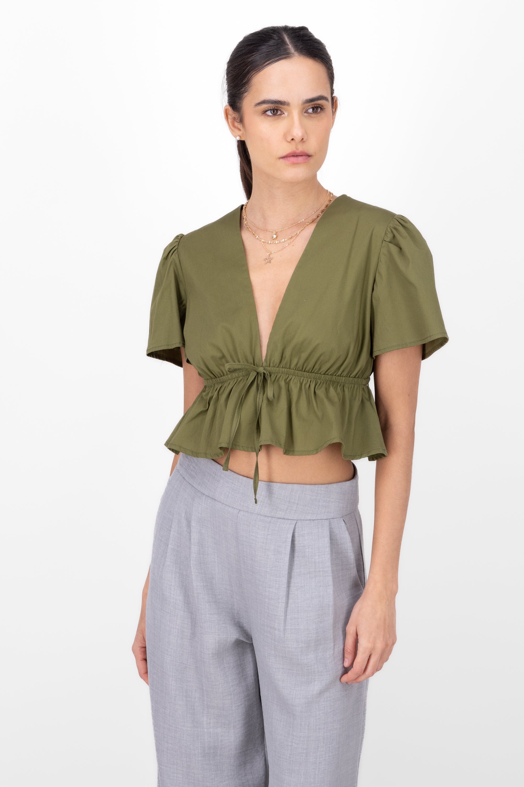 Drapeado Crop Blouse Waist OLIVE