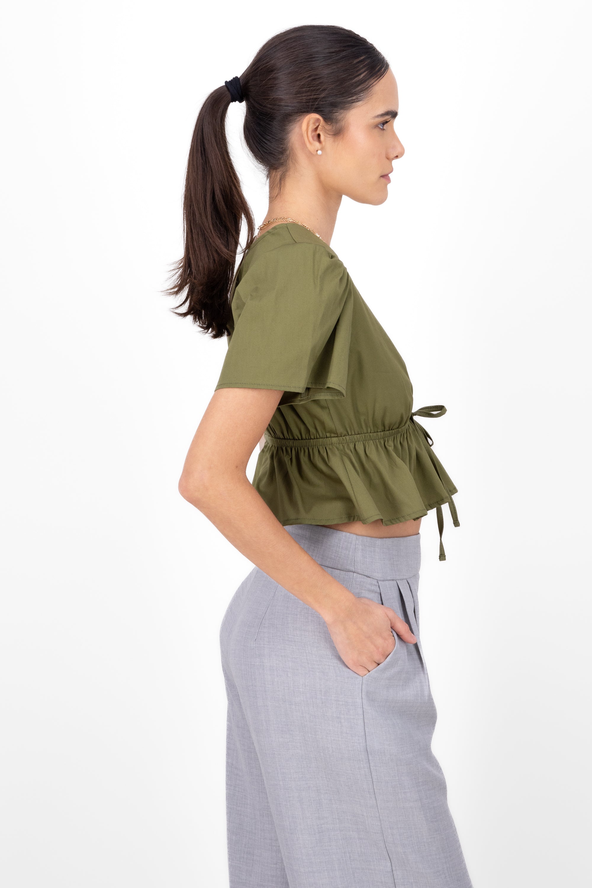 Drapeado Crop Blouse Waist OLIVE