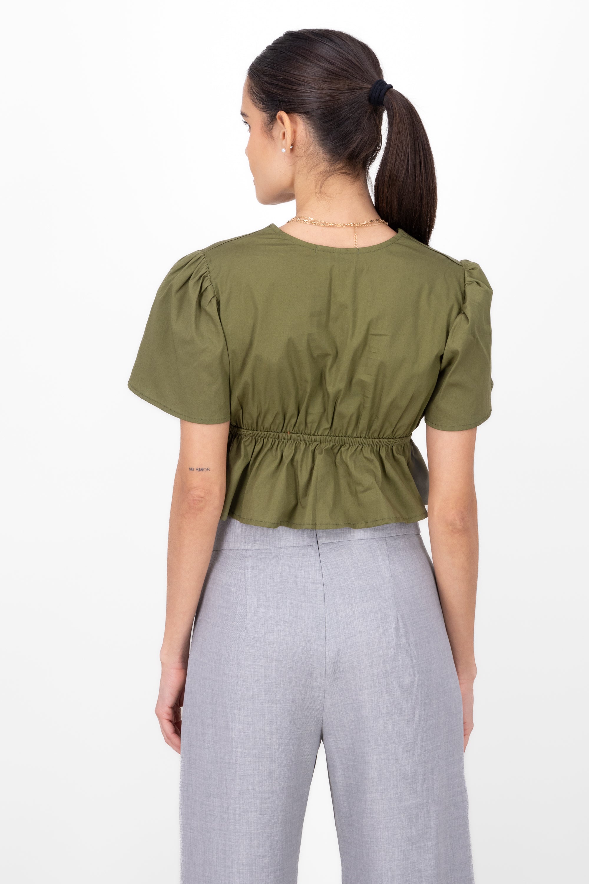 Drapeado Crop Blouse Waist OLIVE