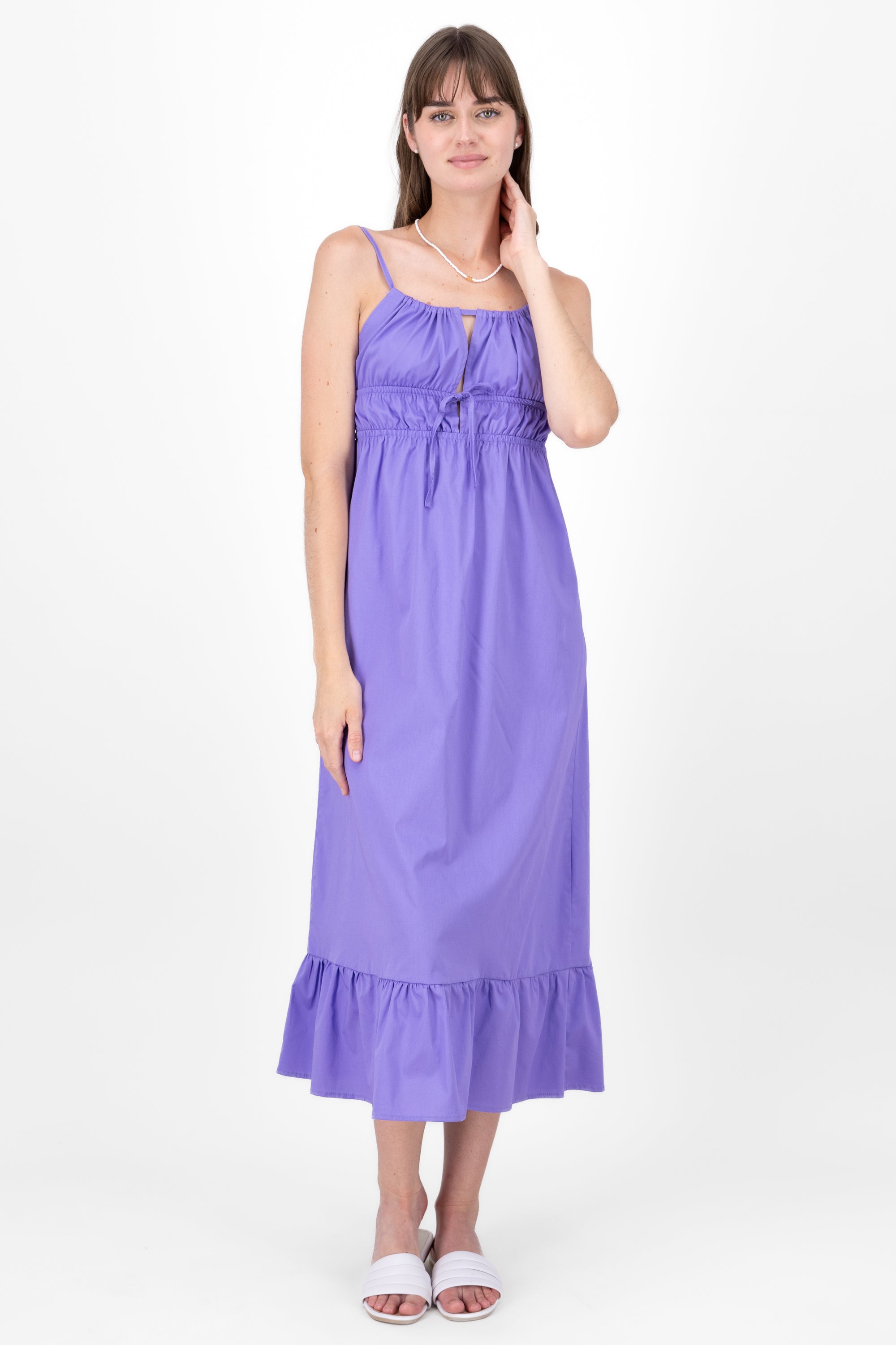 Vestido maxi tirantes detalle drapeado MORADO