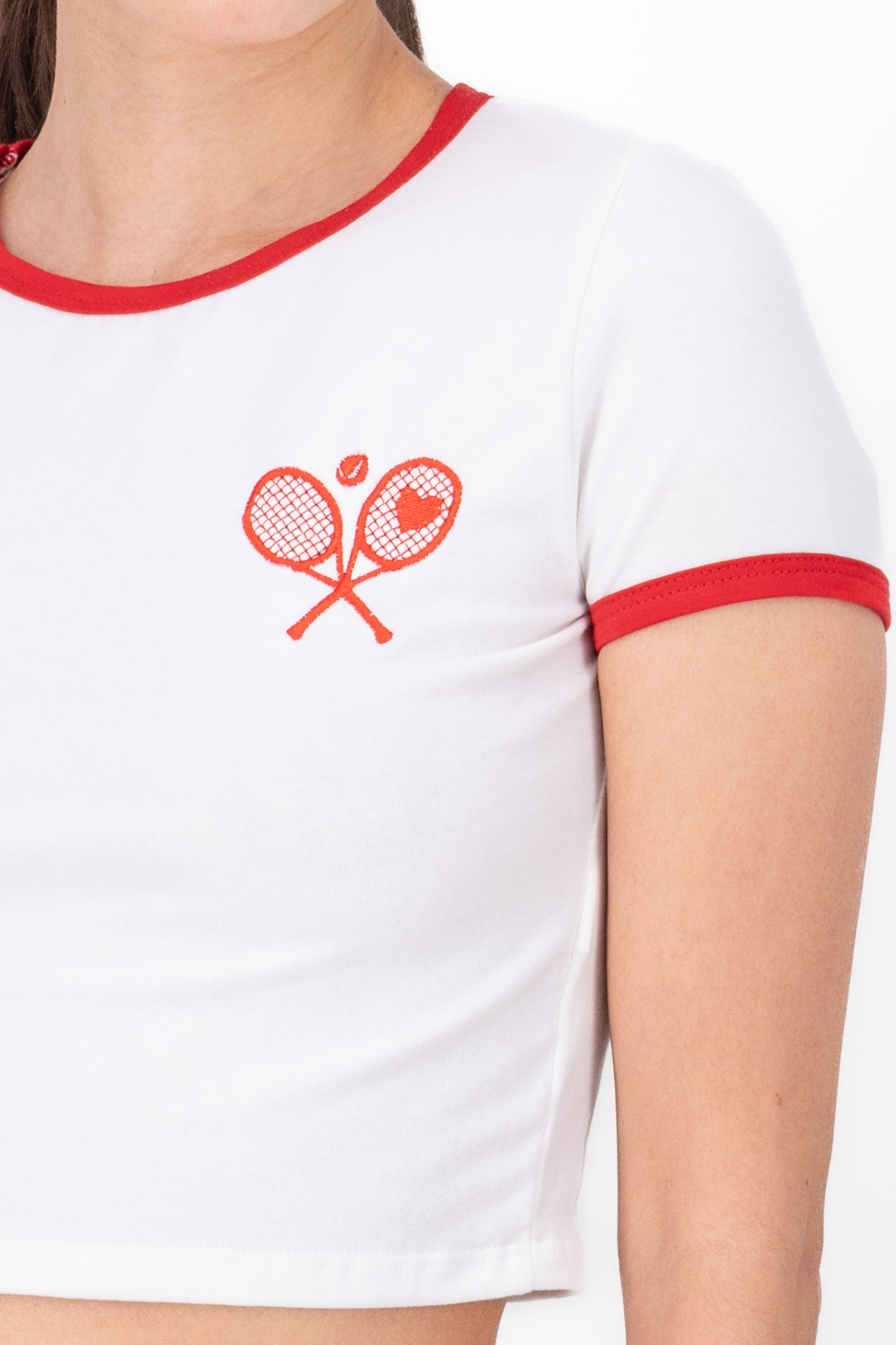 CROP shirt embroidery tennis WHITE