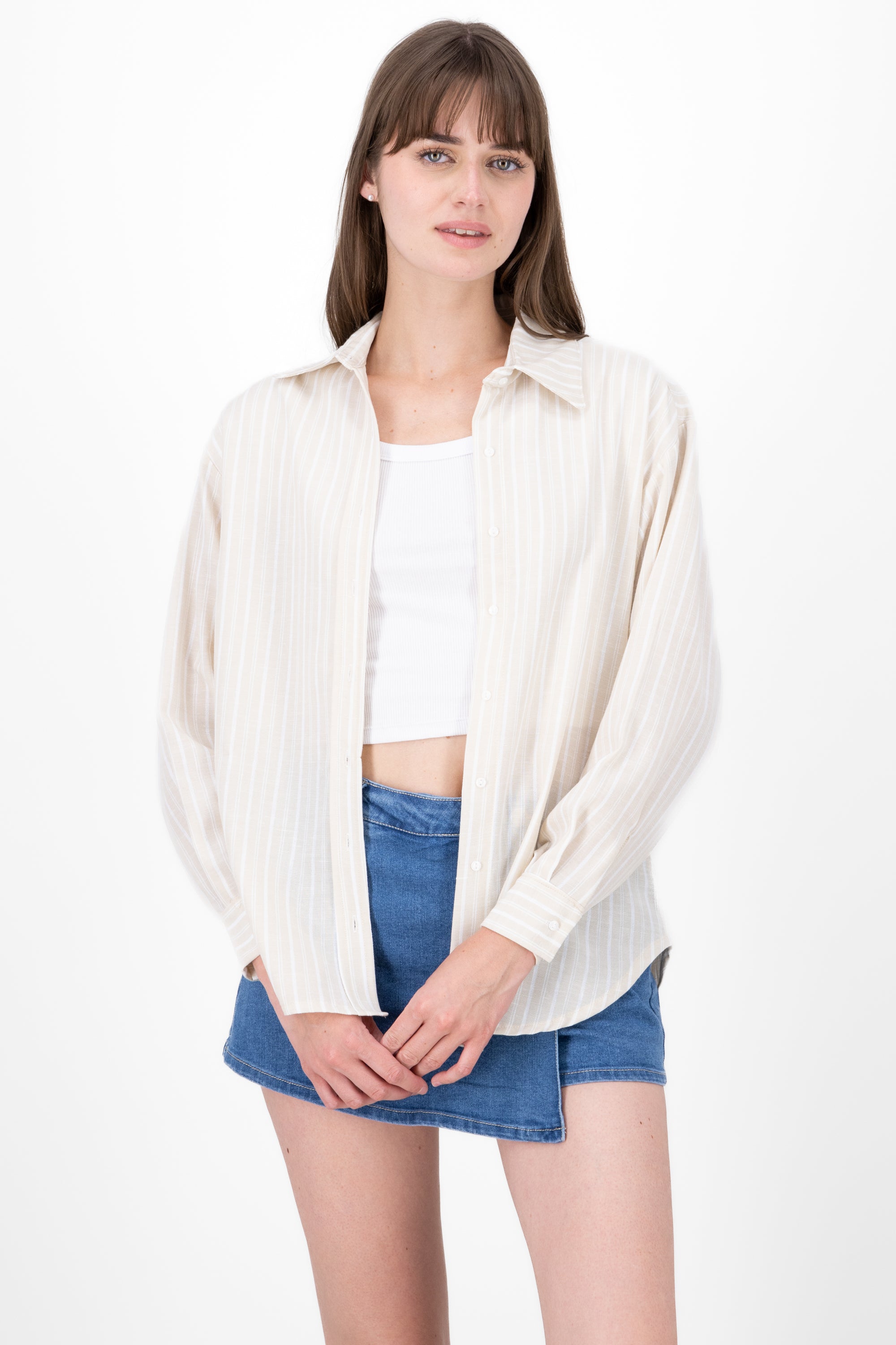 Oversized shirt stripes BEIGE