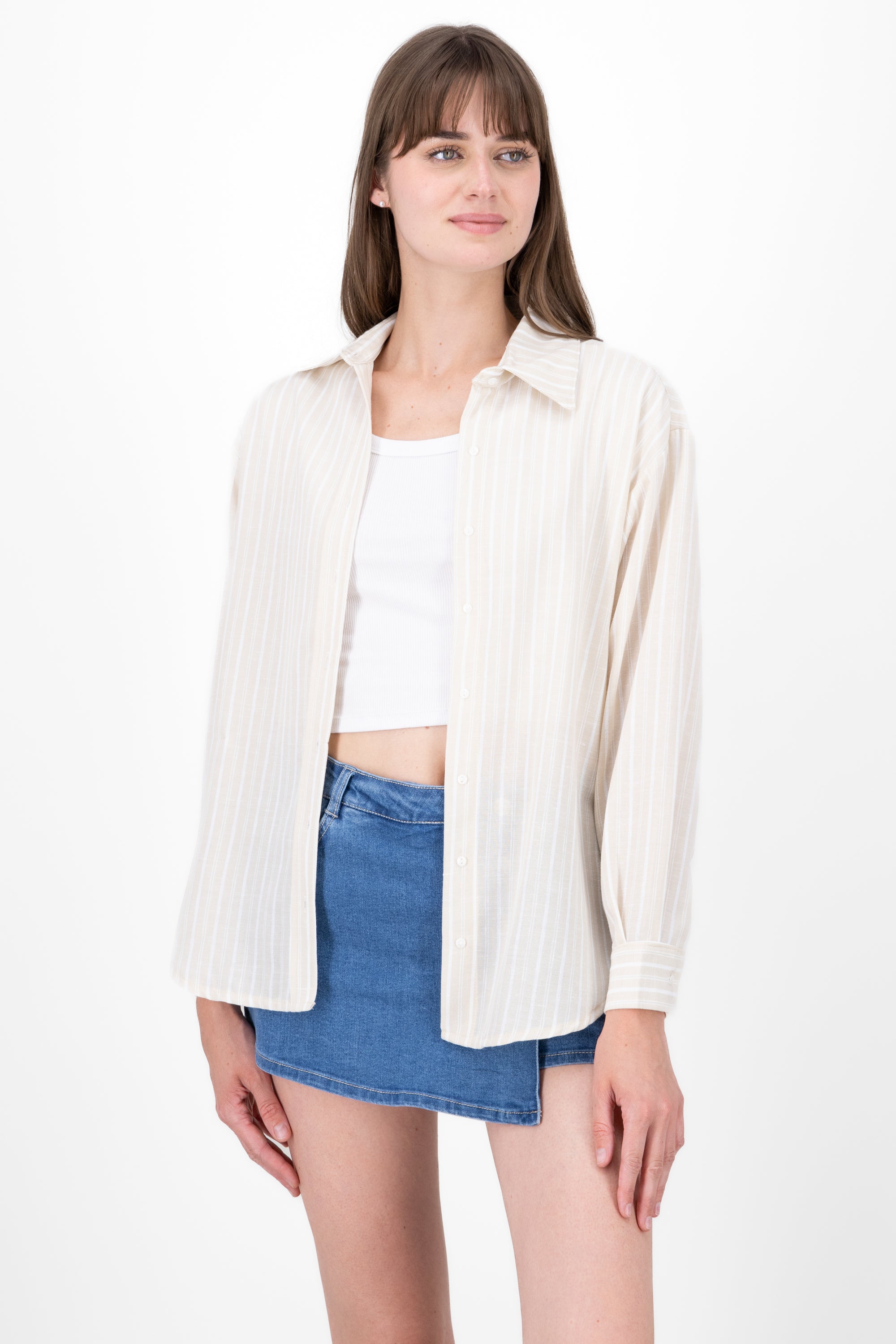 Oversized shirt stripes BEIGE