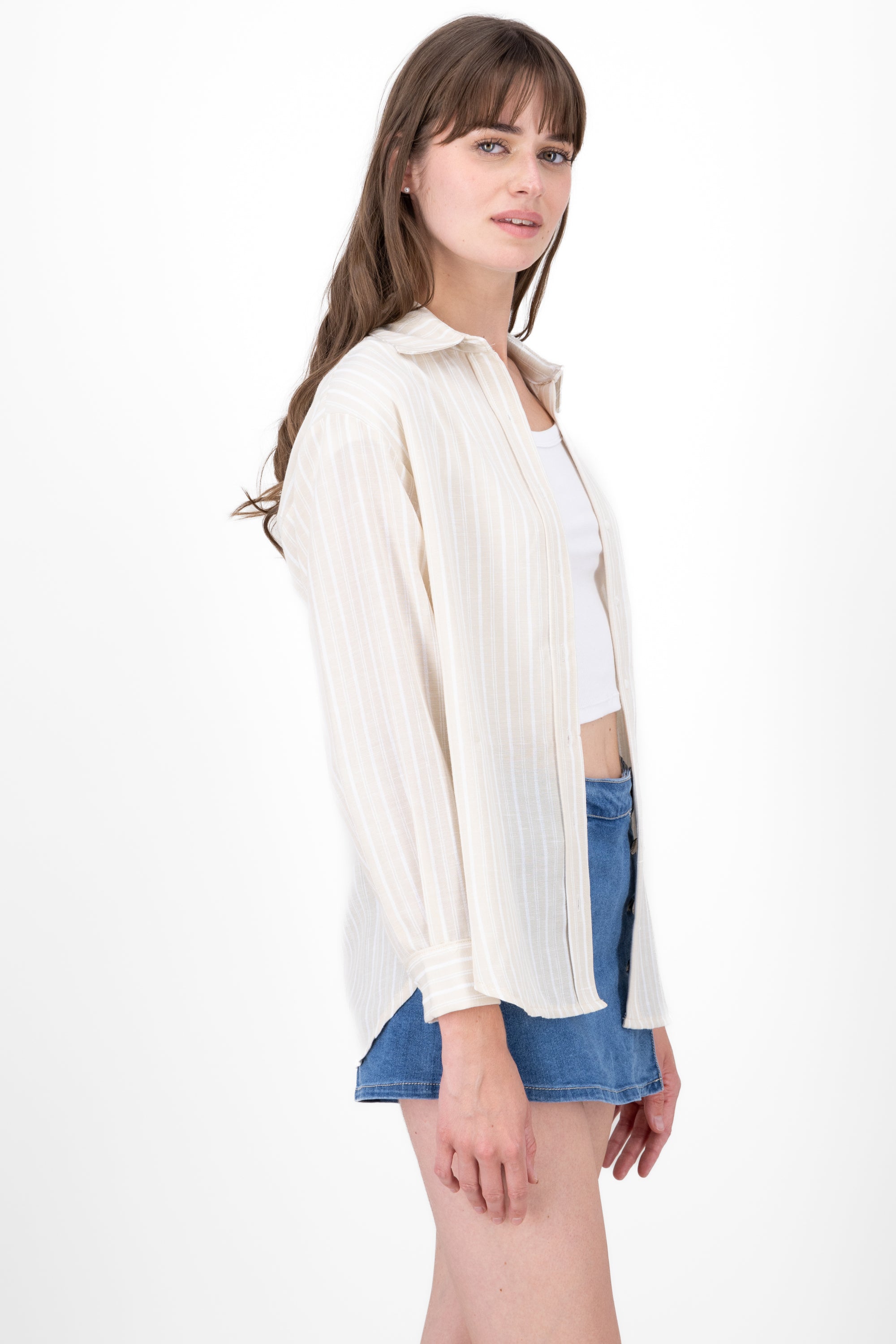 Oversized shirt stripes BEIGE