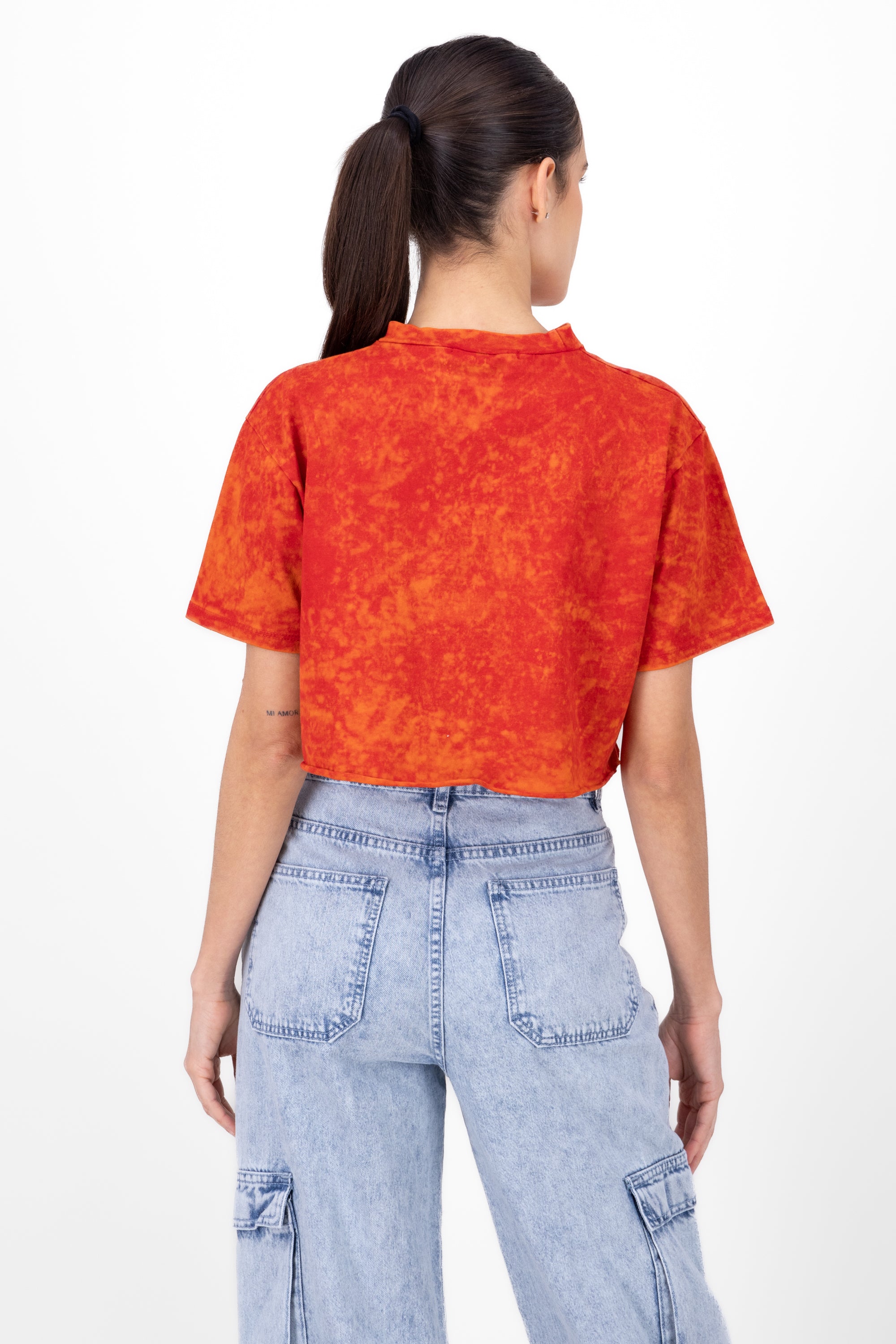 Crop Playera Acid Wash Chicago RED