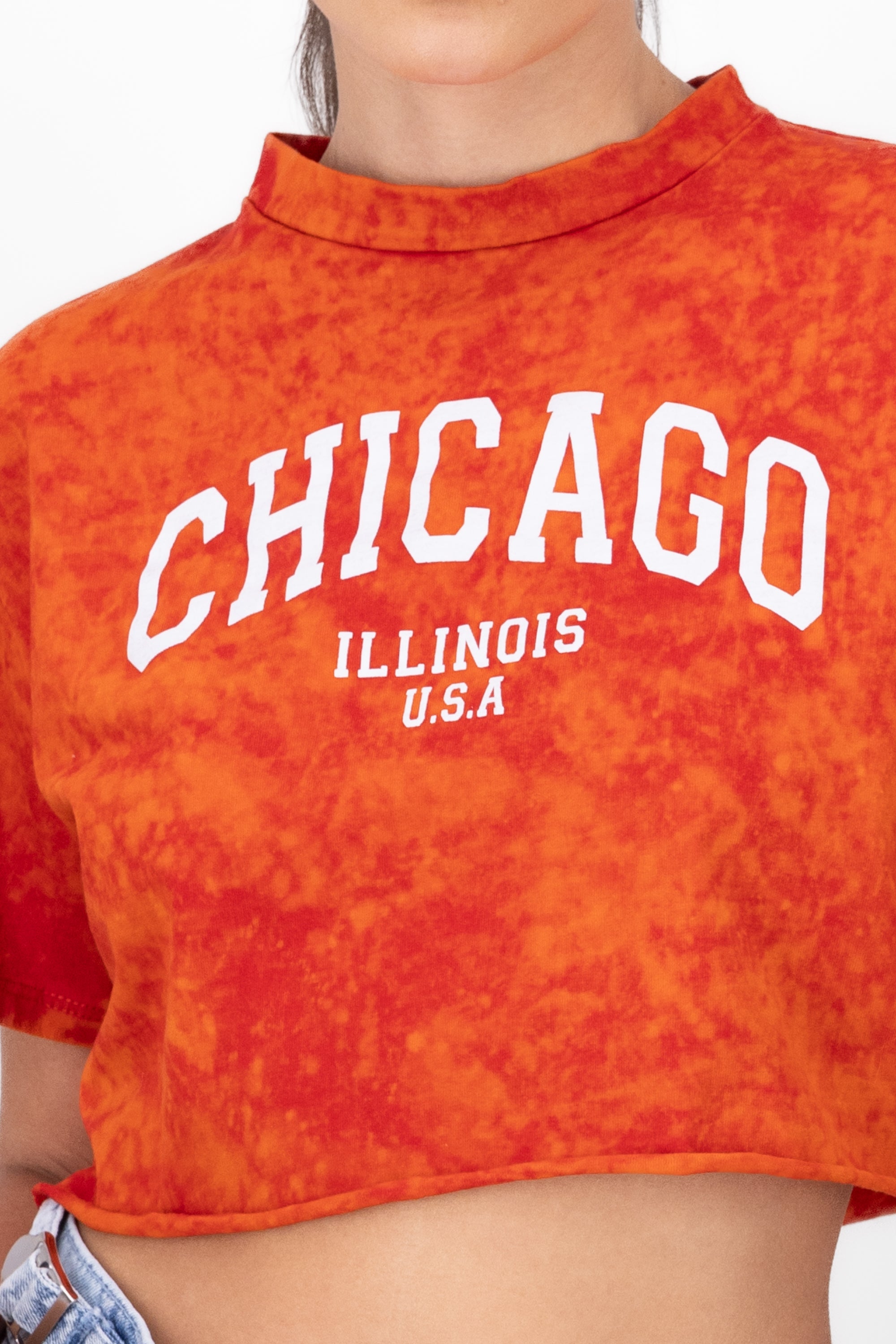 Crop Playera Acid Wash Chicago RED