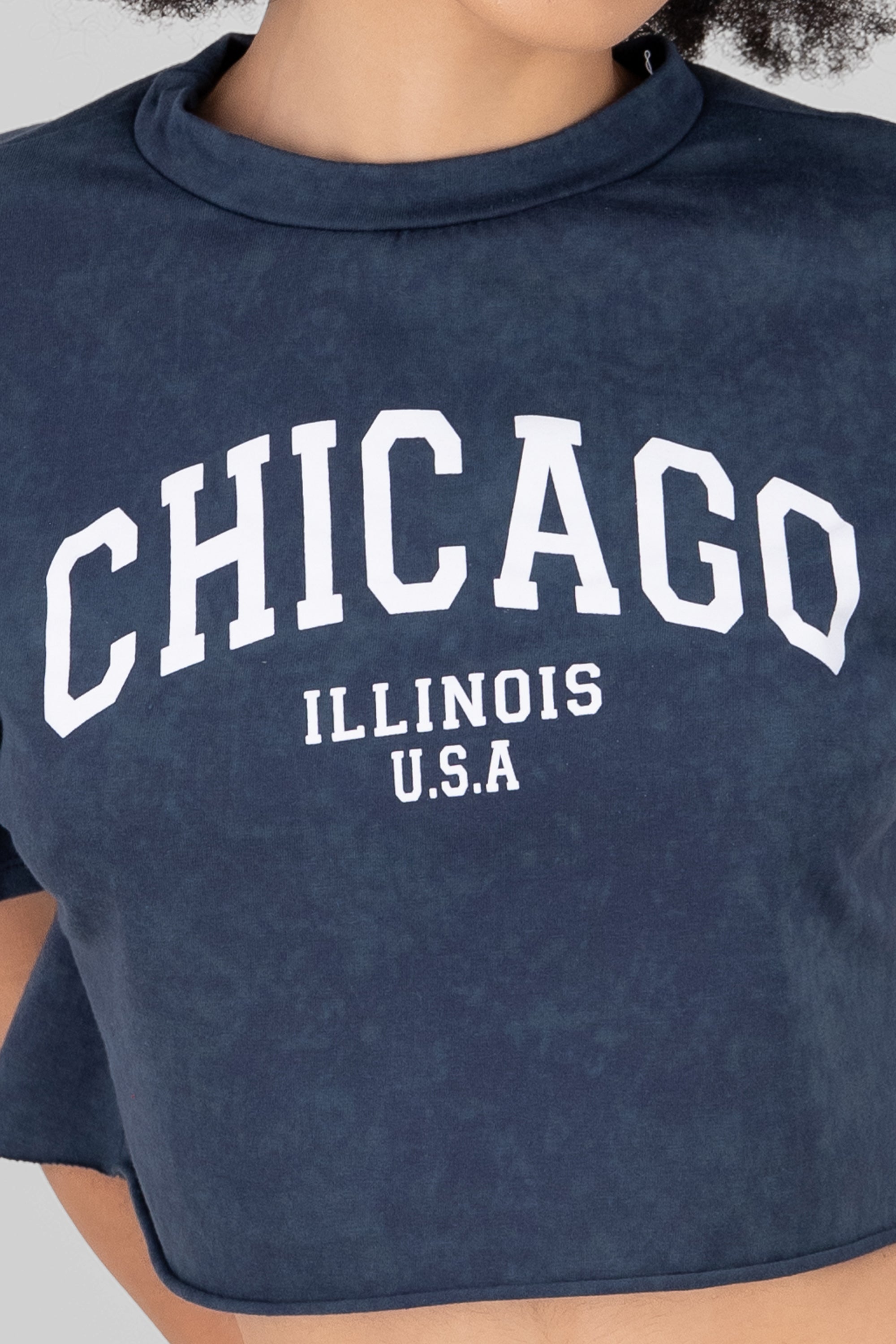 Crop Playera Acid Wash Chicago Dark gray