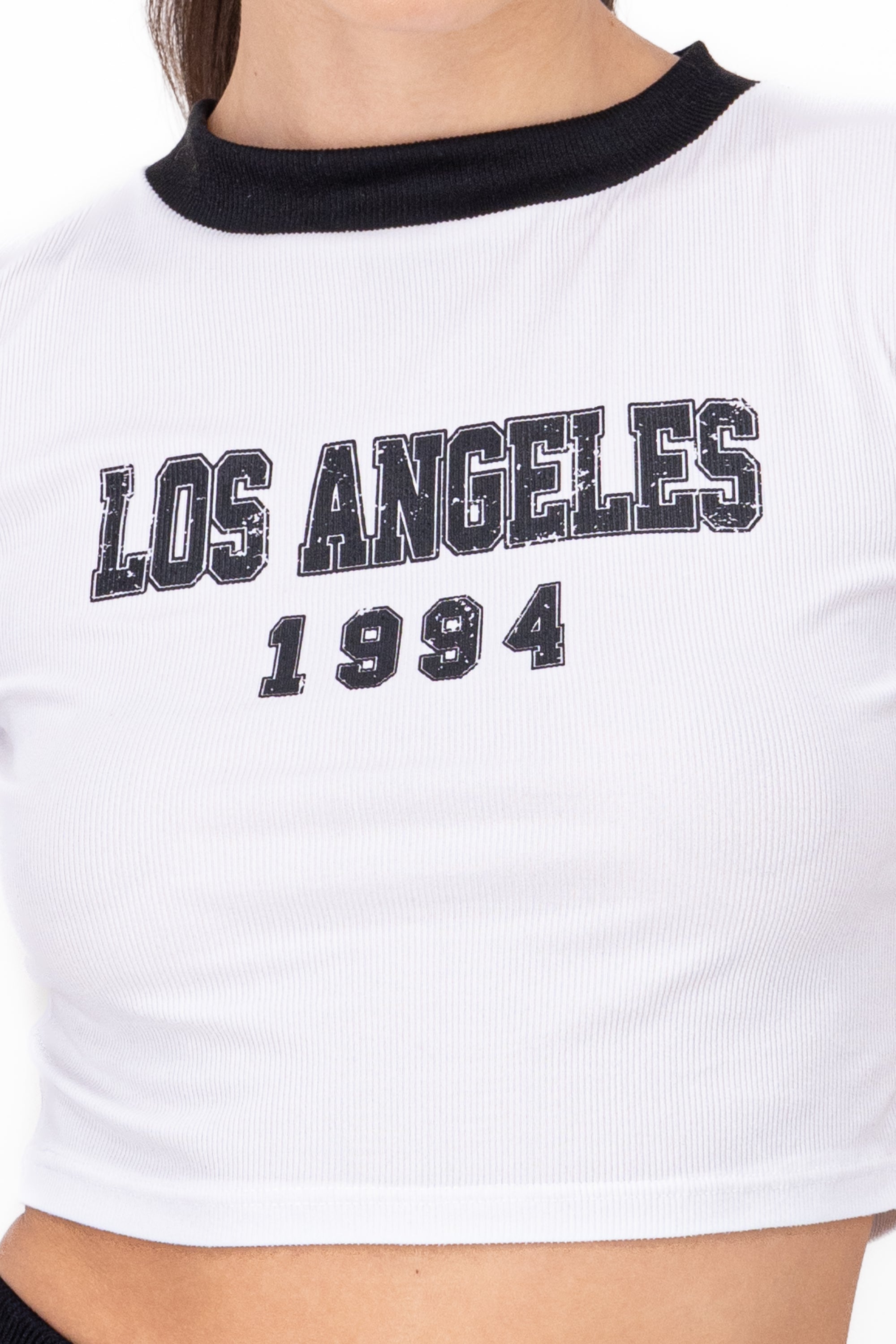 Crop Playera Rib Los Angeles WHITE