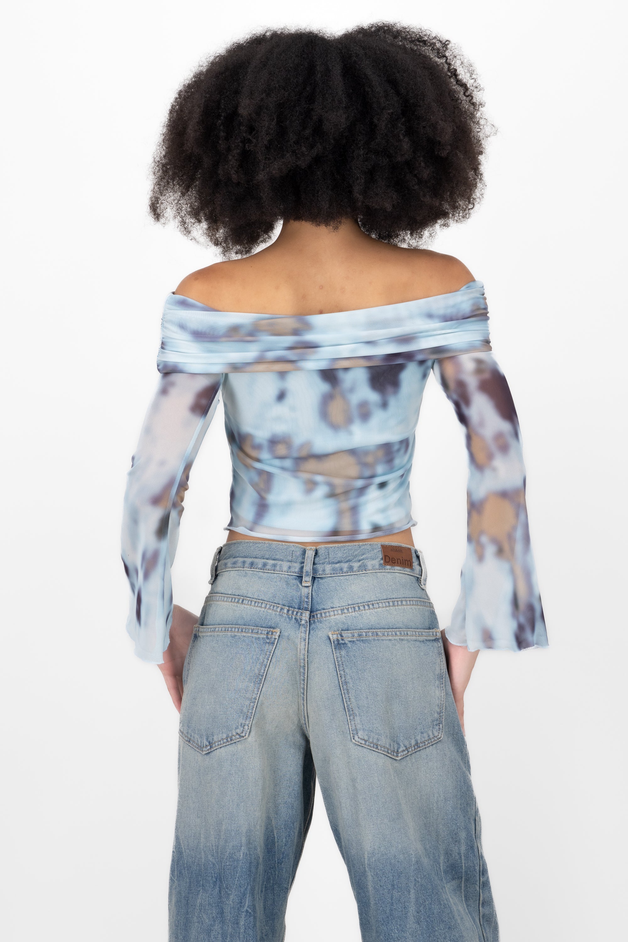 Off Shoulder Mesh Blouse Degraded Combo blue