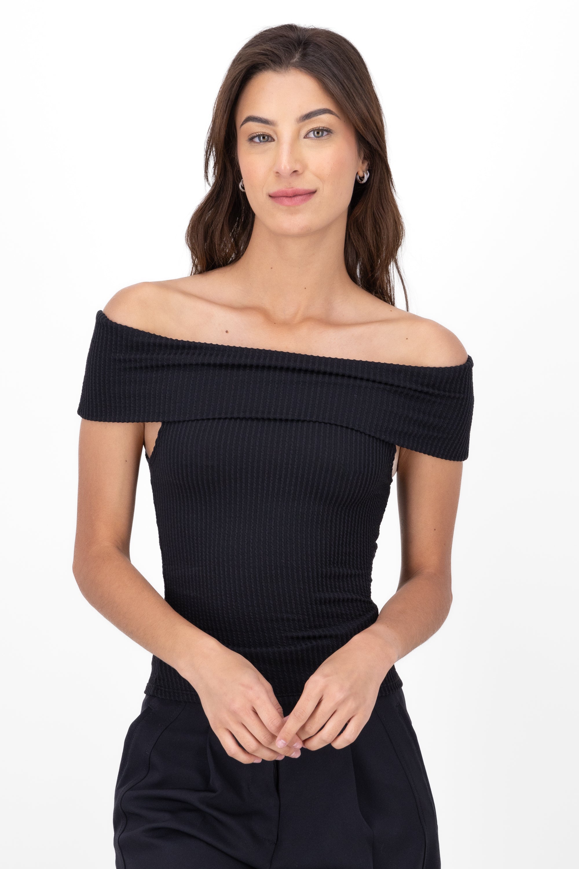 Top shoulder TEXTURE RIB BLACK