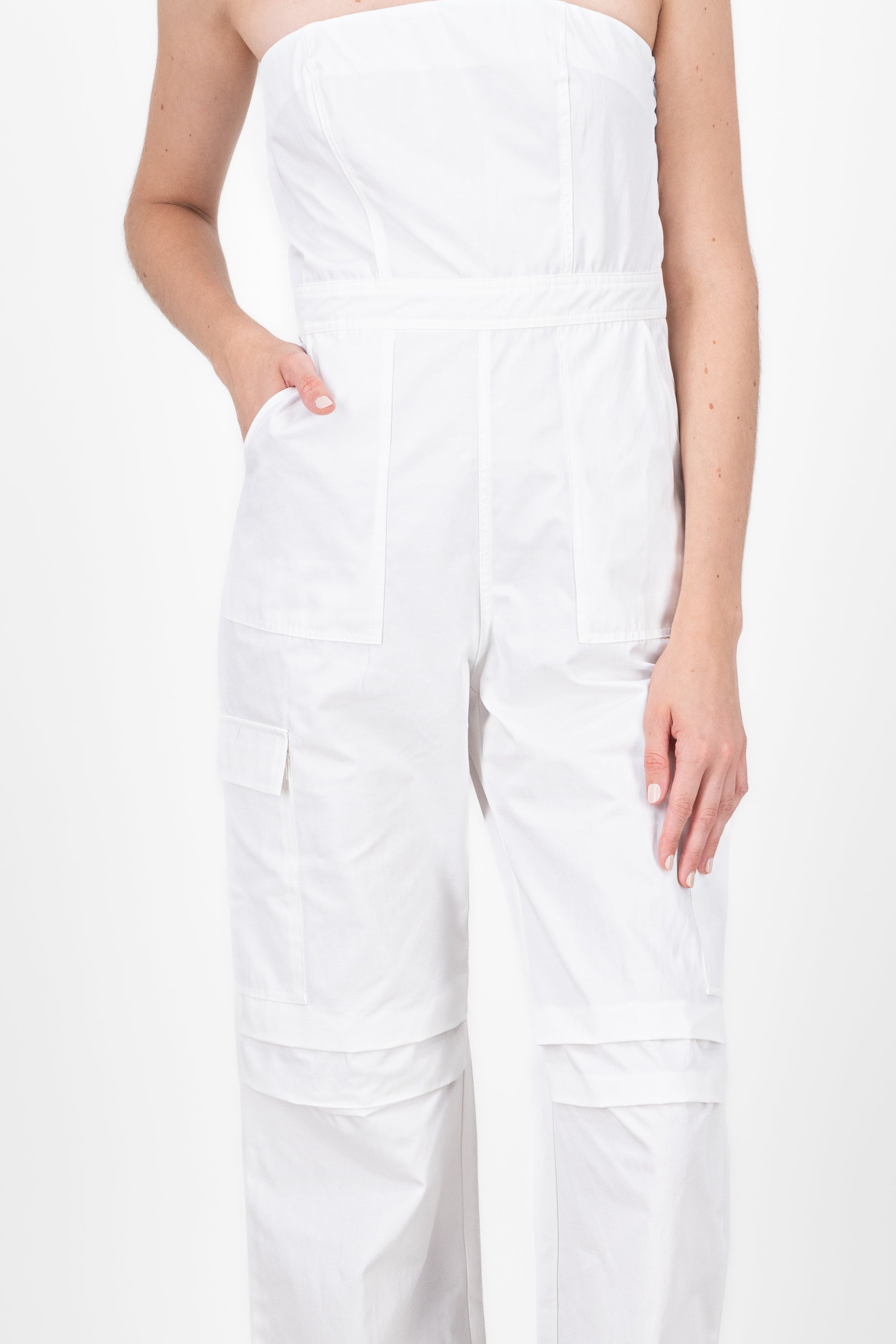 JUMPSUIT STRAPLESS CARGO BLANCO