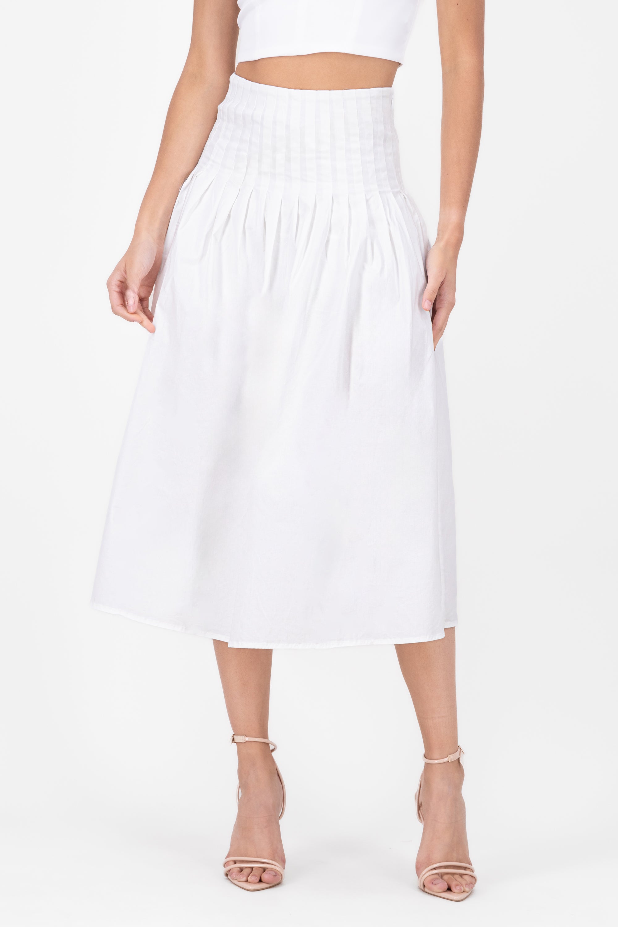 Midi skirt pleato boards Hypsters waist WHITE