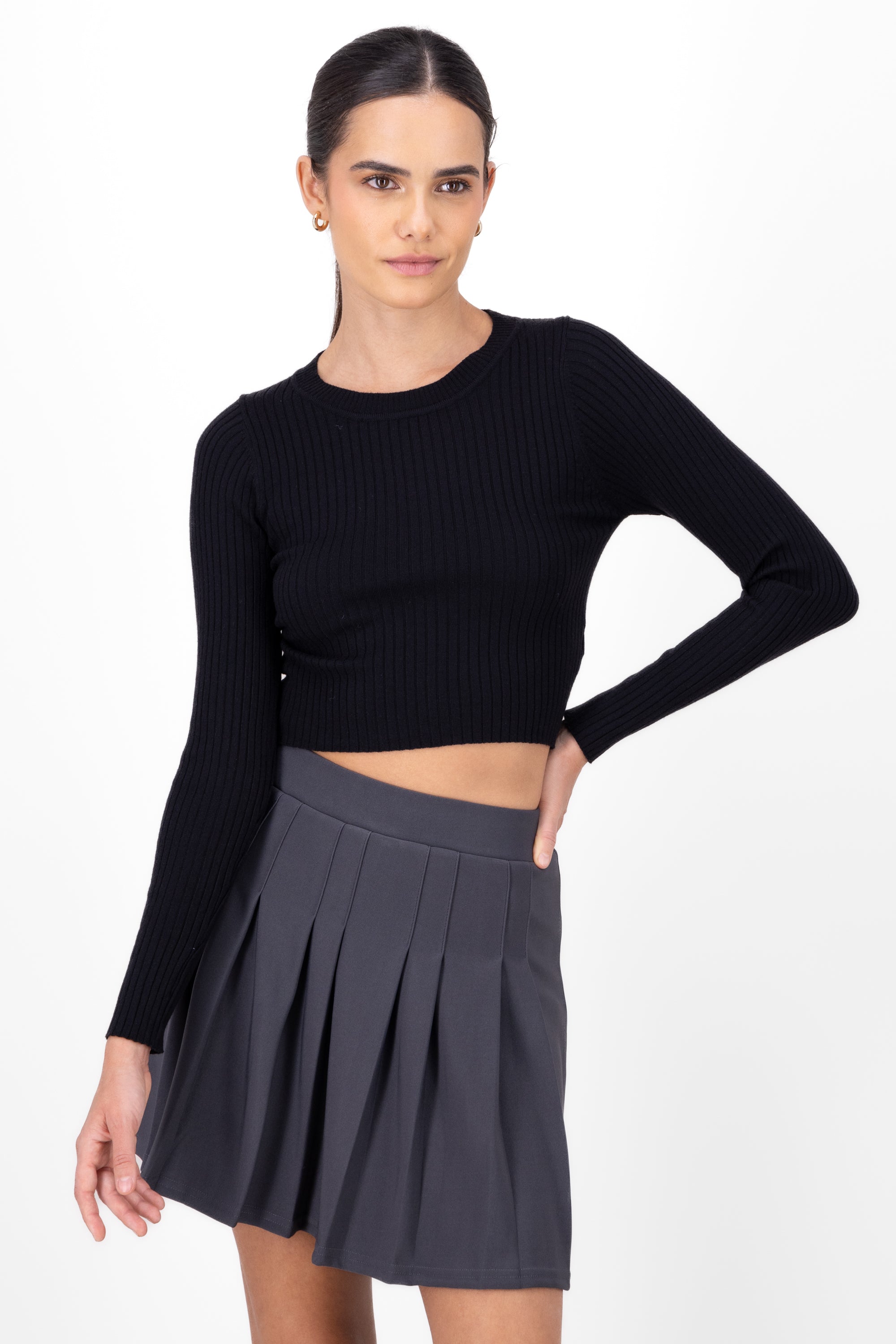 Top long sleeve rib BLACK