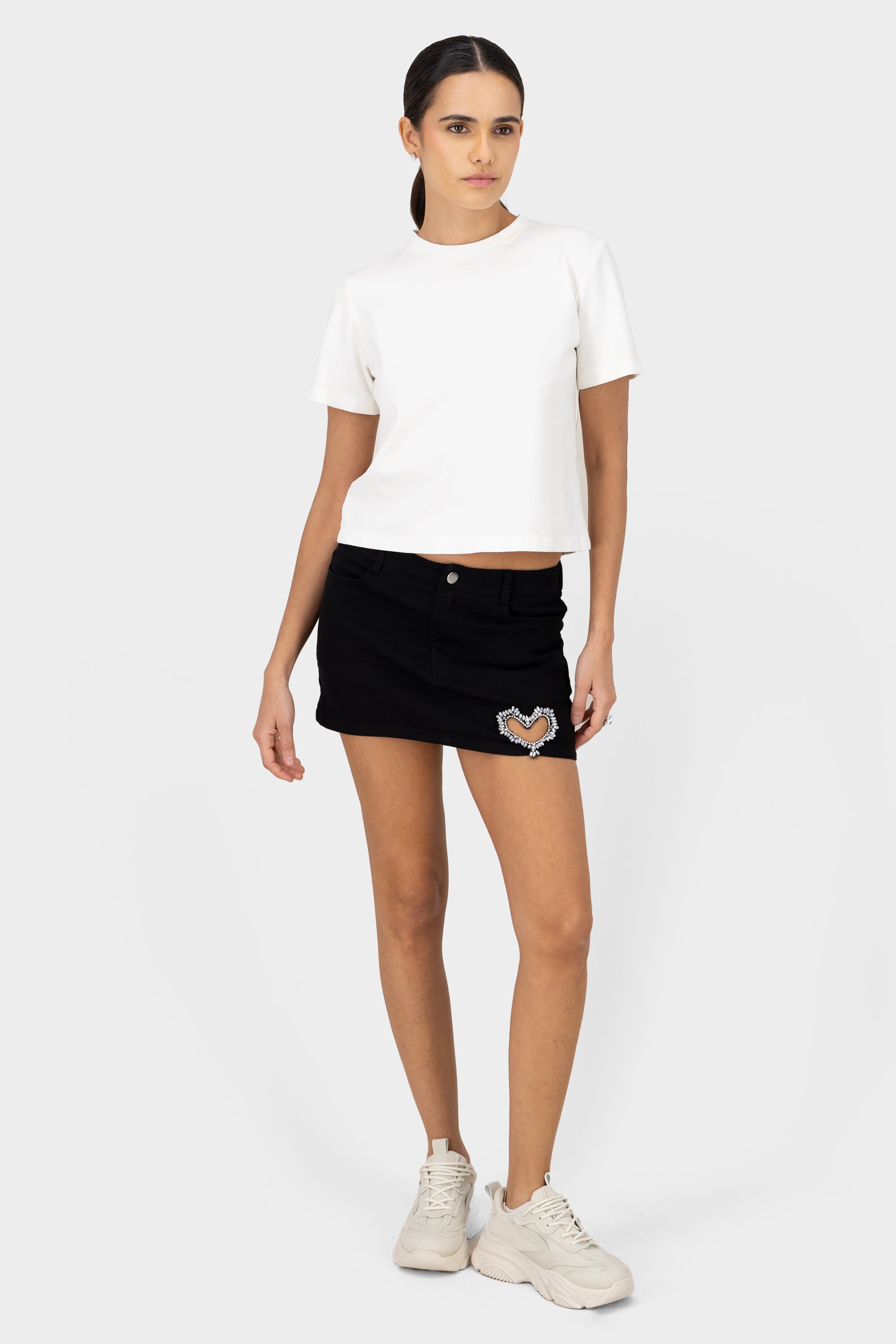 Mini Denim skirt Detail Heart with Hypst shine BLACK