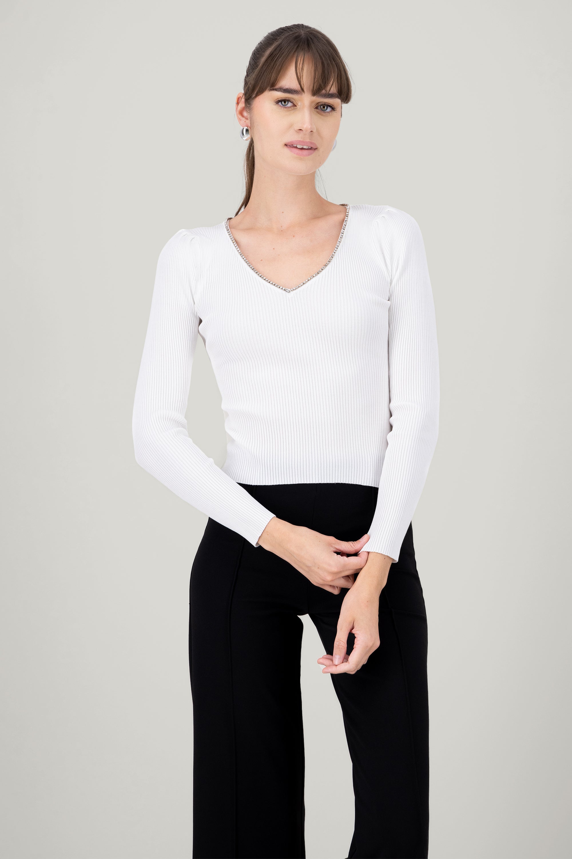 Top Long Sleeve Tissue V with Hipster Blillos WHITE