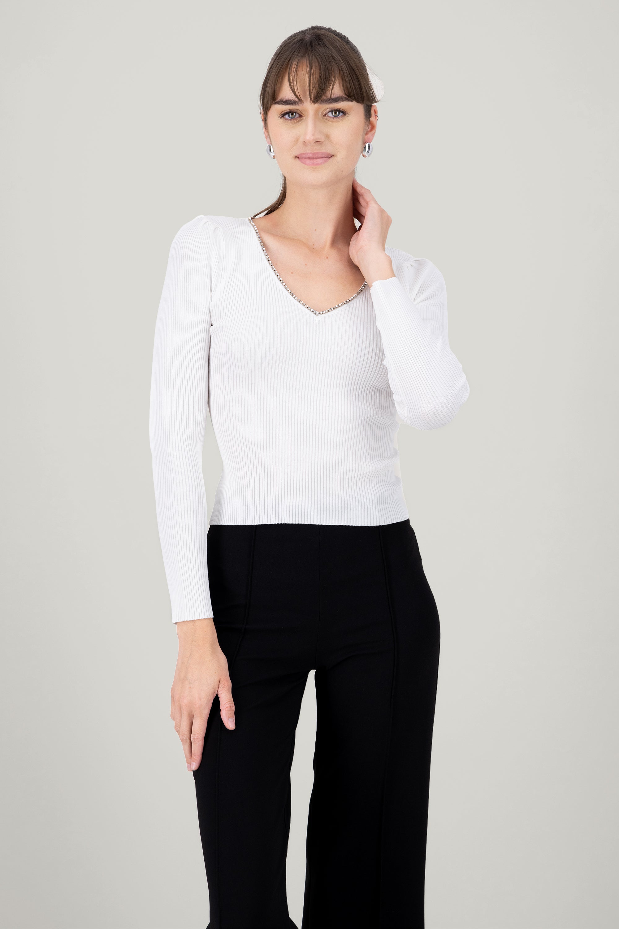 Top Long Sleeve Tissue V with Hipster Blillos WHITE