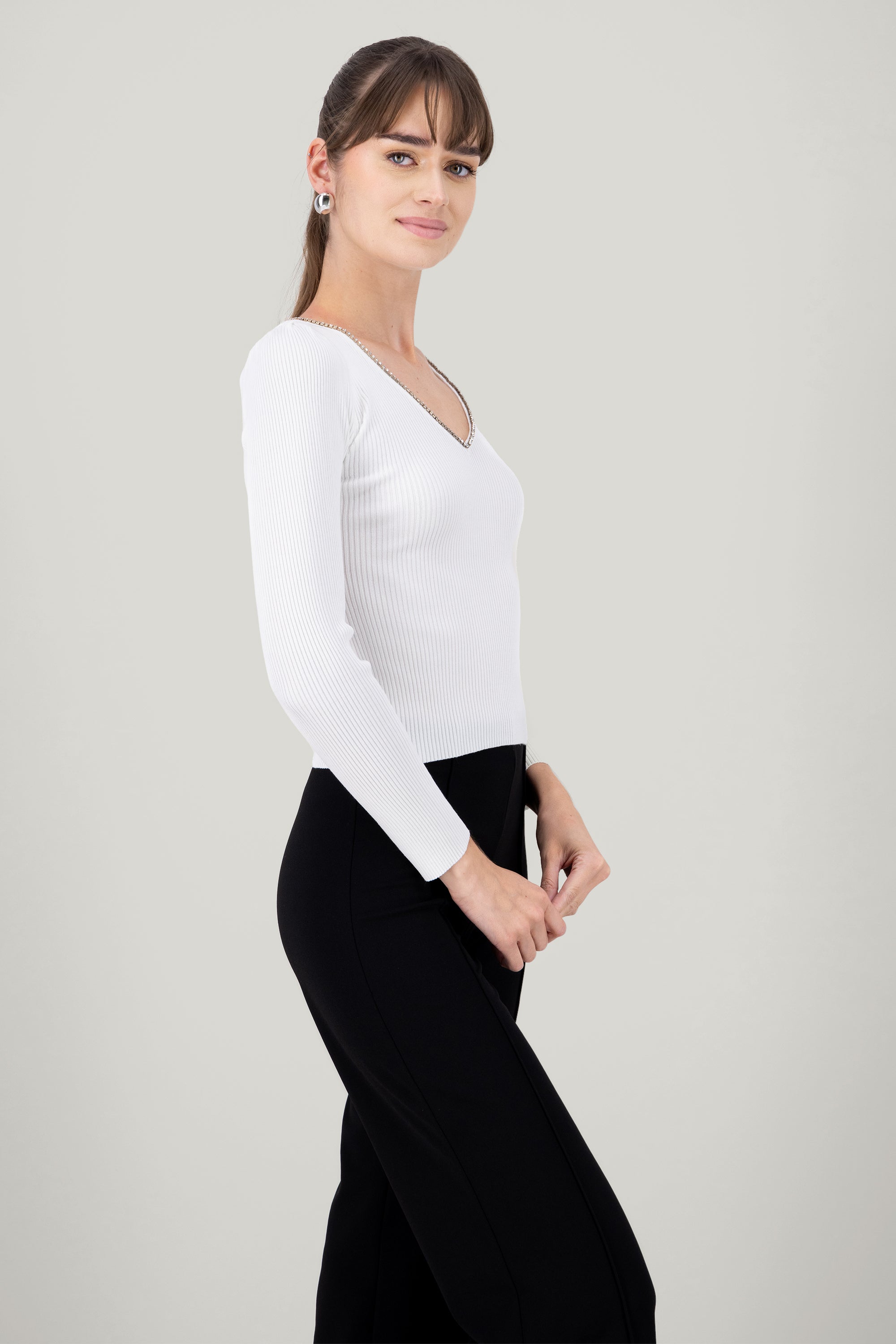Top Long Sleeve Tissue V with Hipster Blillos WHITE