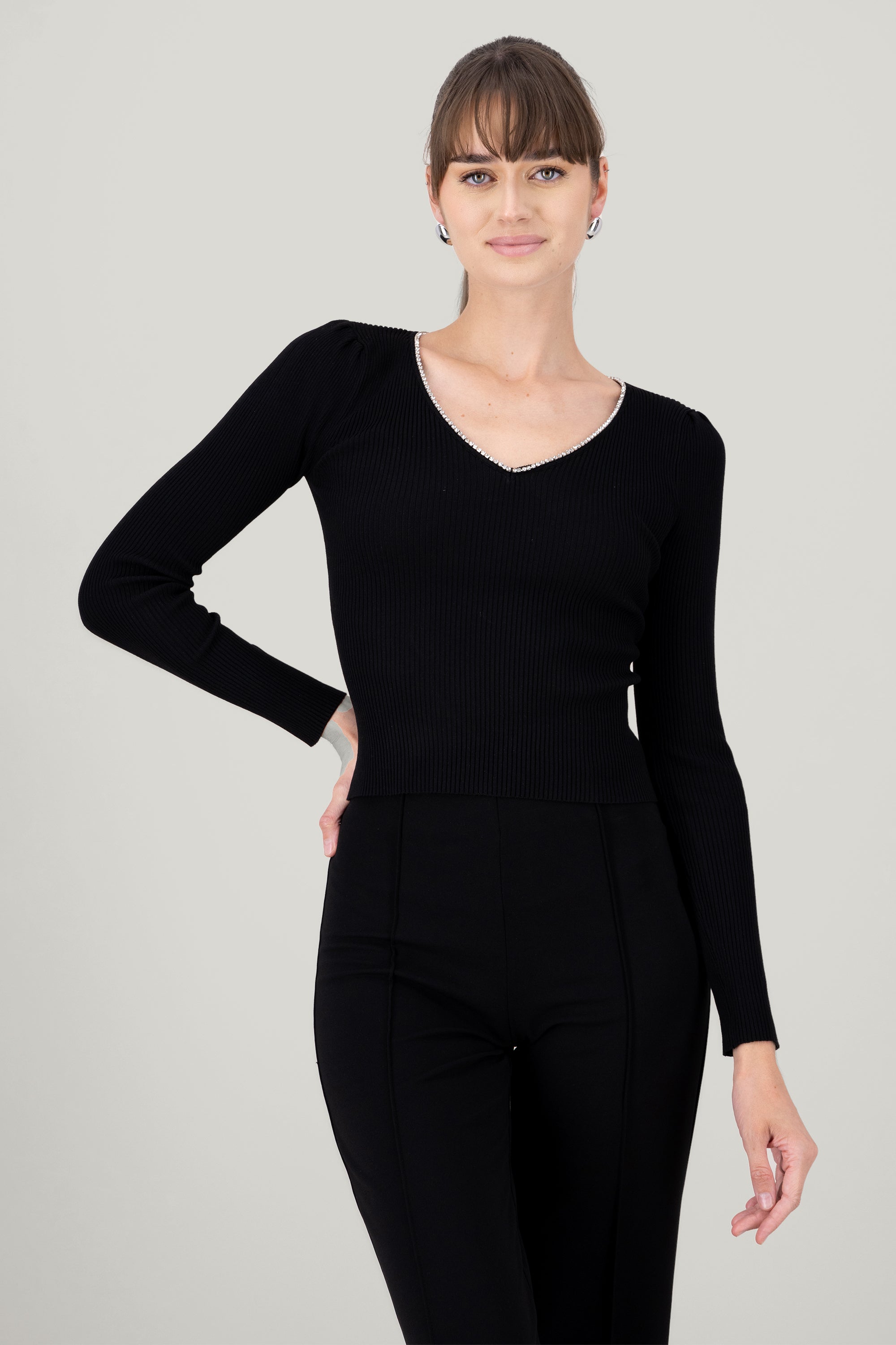 Top Long Sleeve Tissue V with Hipster Blillos BLACK