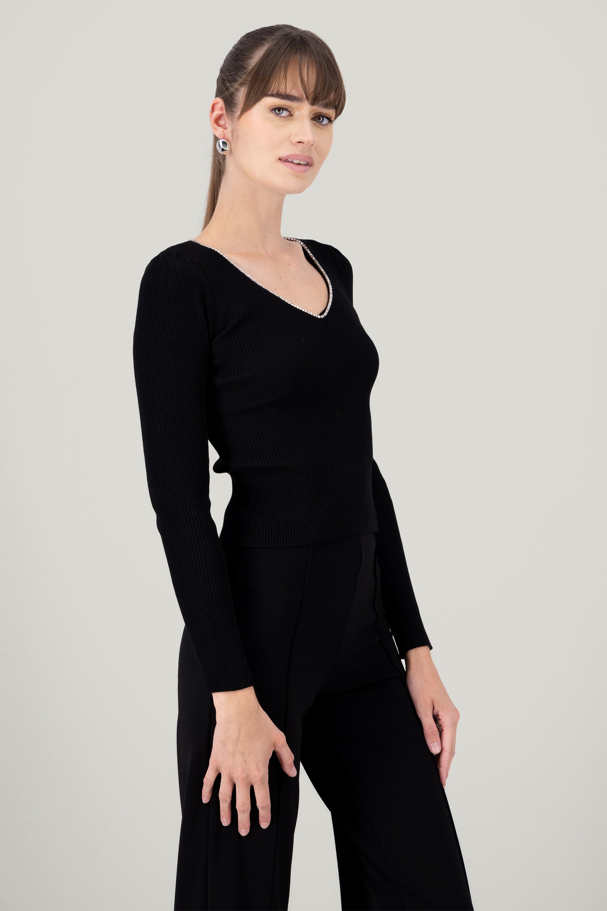 Top Long Sleeve Tissue V with Hipster Blillos BLACK