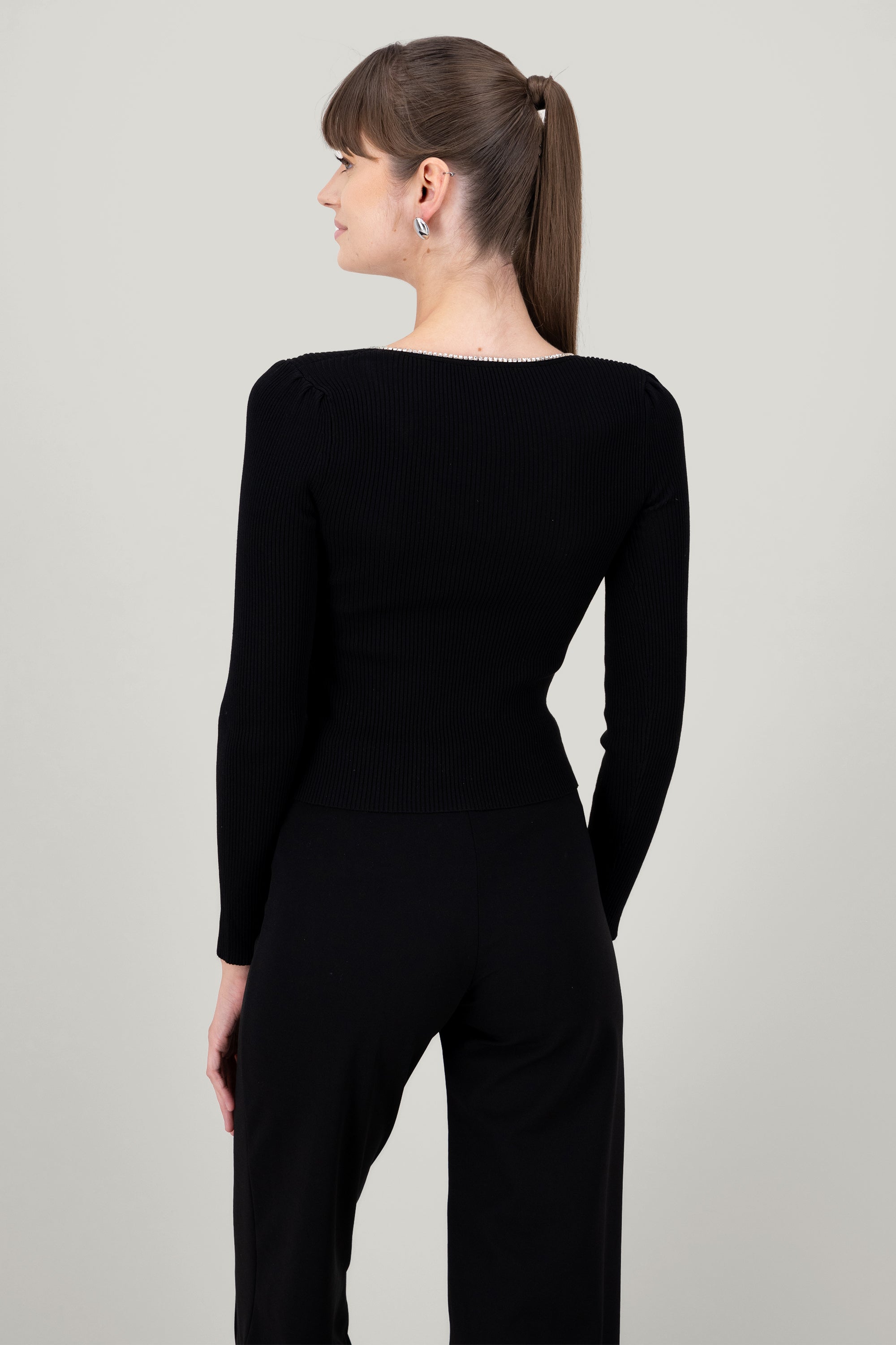 Top Long Sleeve Tissue V with Hipster Blillos BLACK