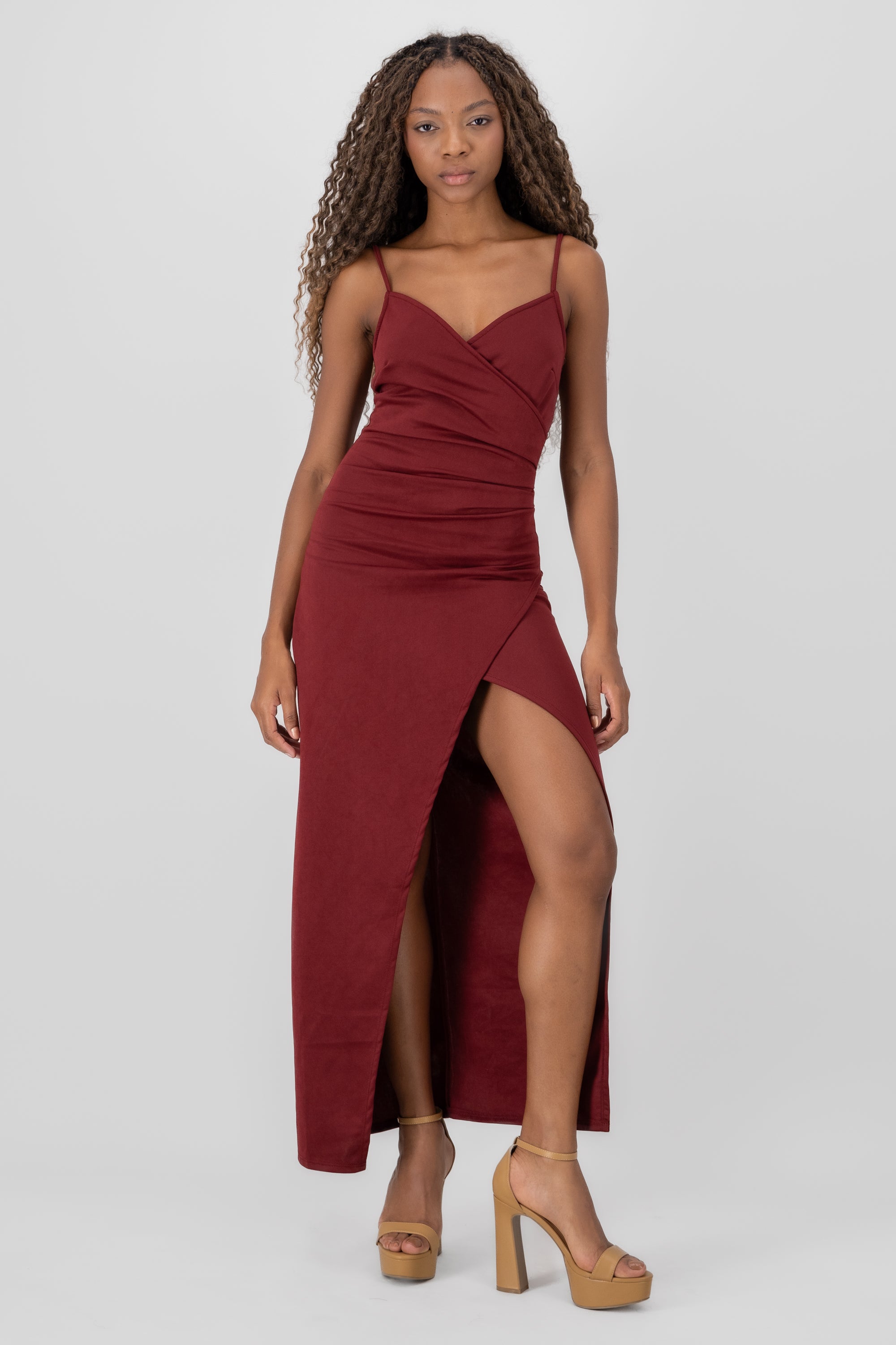 Vestido maxi cruce drapeado VINO