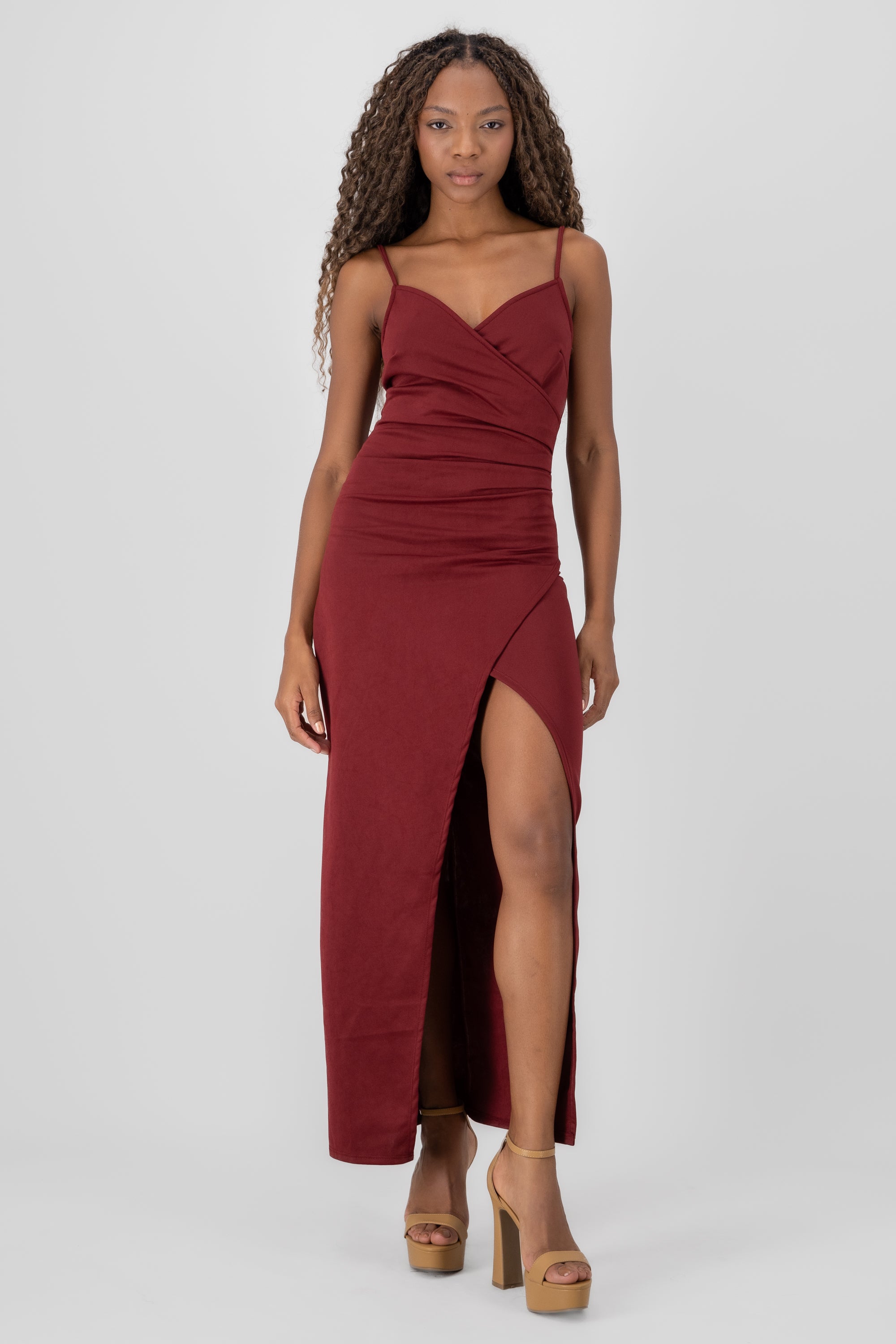 Vestido maxi cruce drapeado VINO