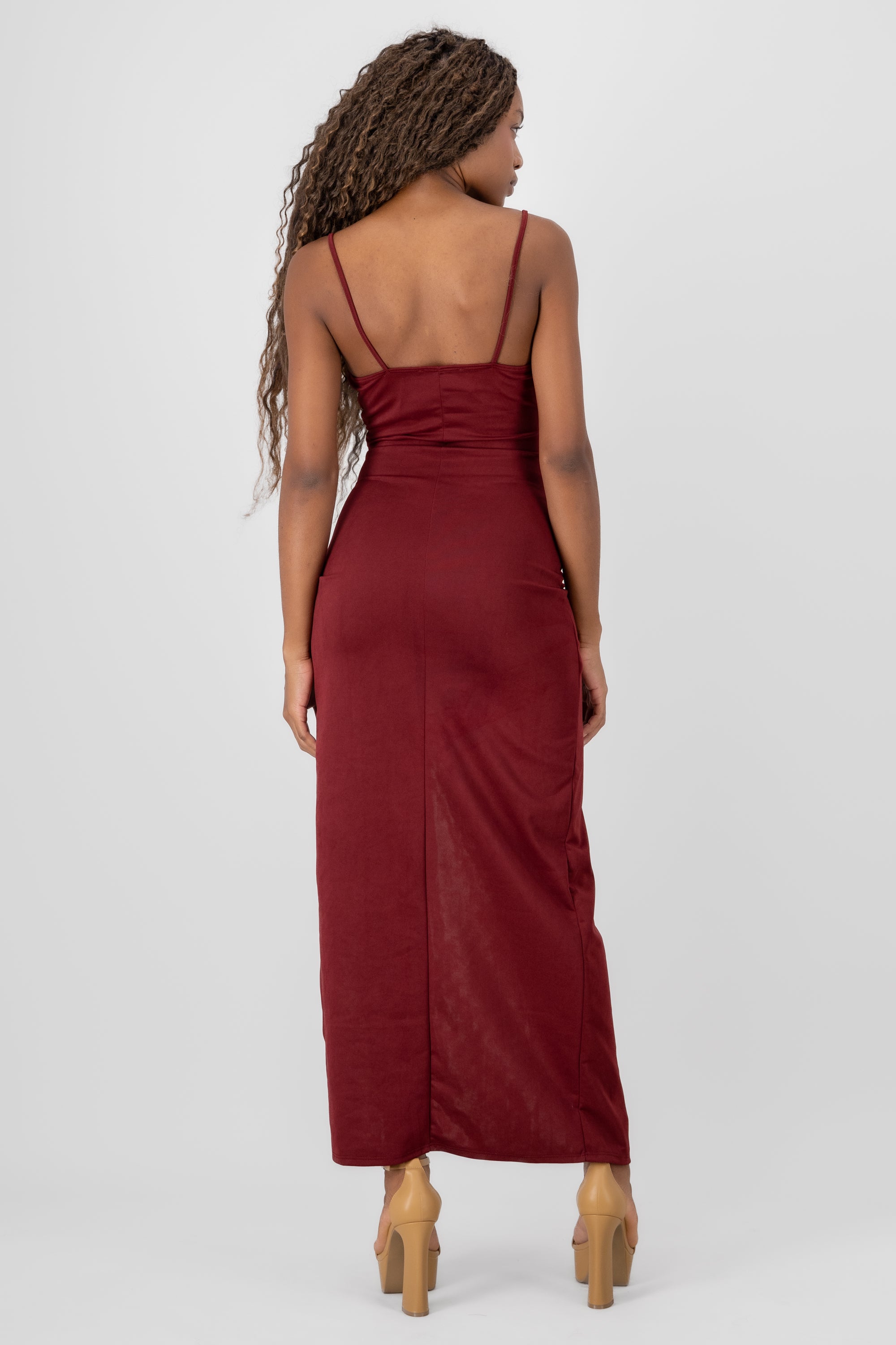 Vestido maxi cruce drapeado VINO