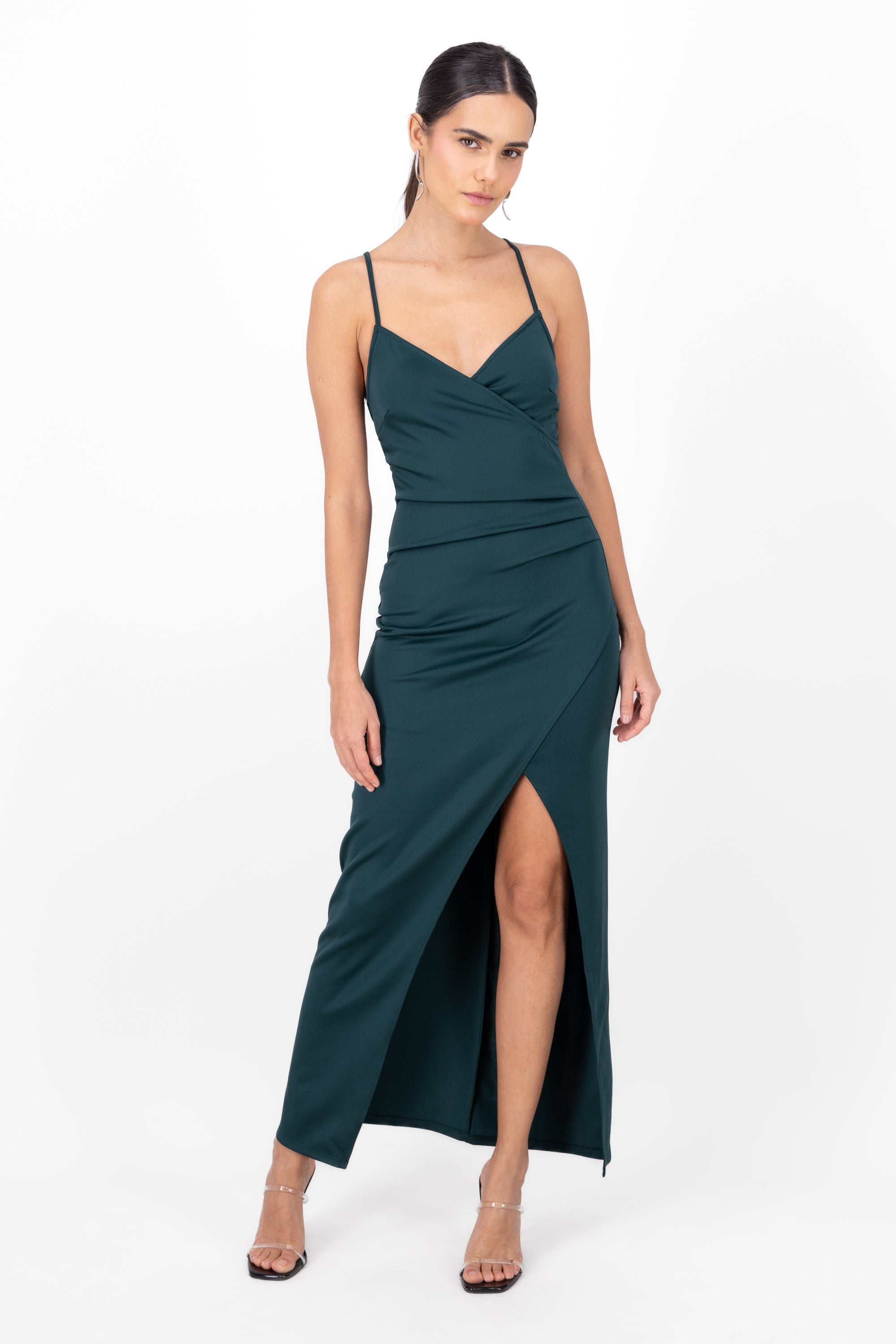 Vestido maxi cruce drapeado VERDE CAZADOR