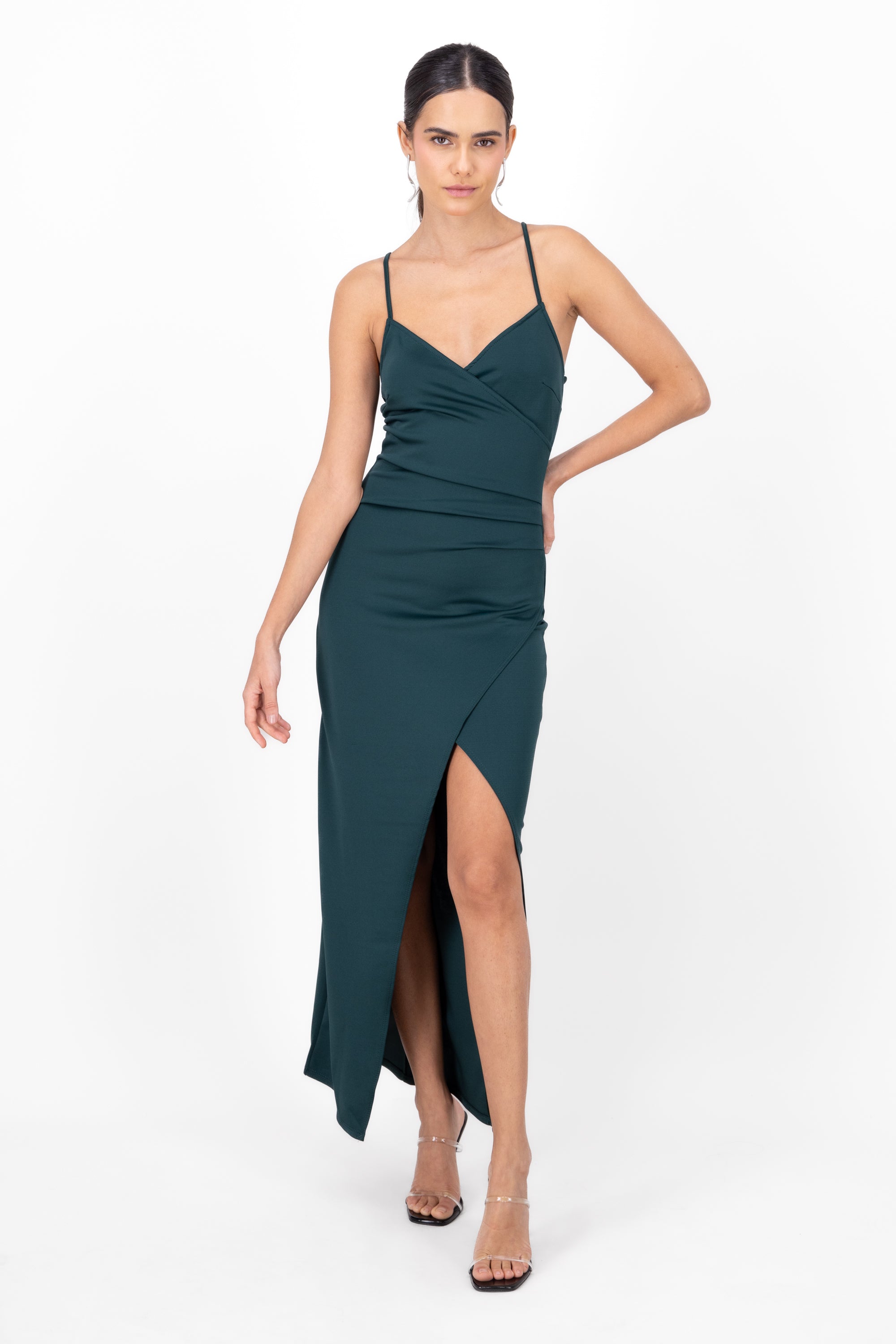 Vestido maxi cruce drapeado VERDE CAZADOR