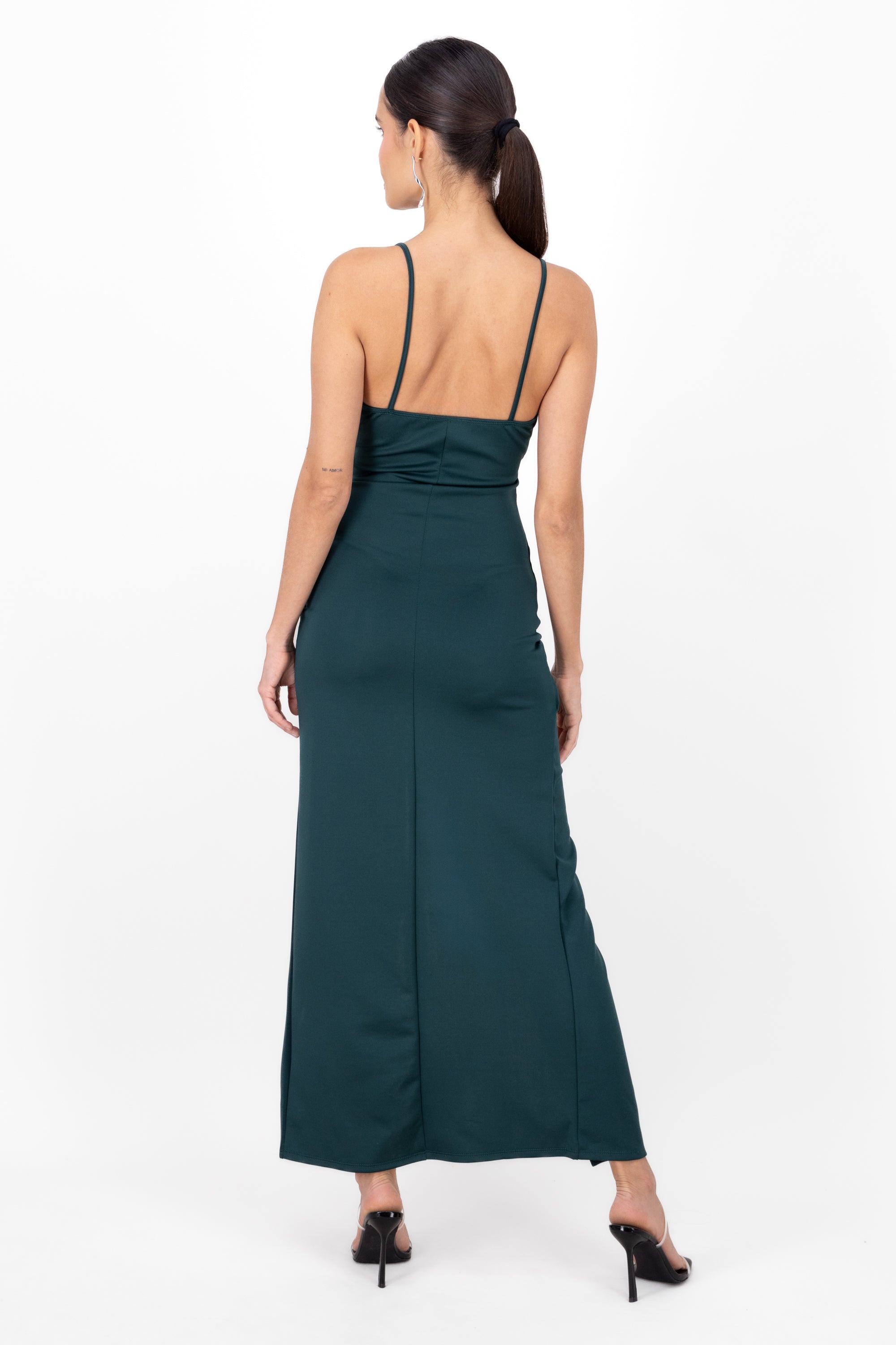 Vestido maxi cruce drapeado VERDE CAZADOR