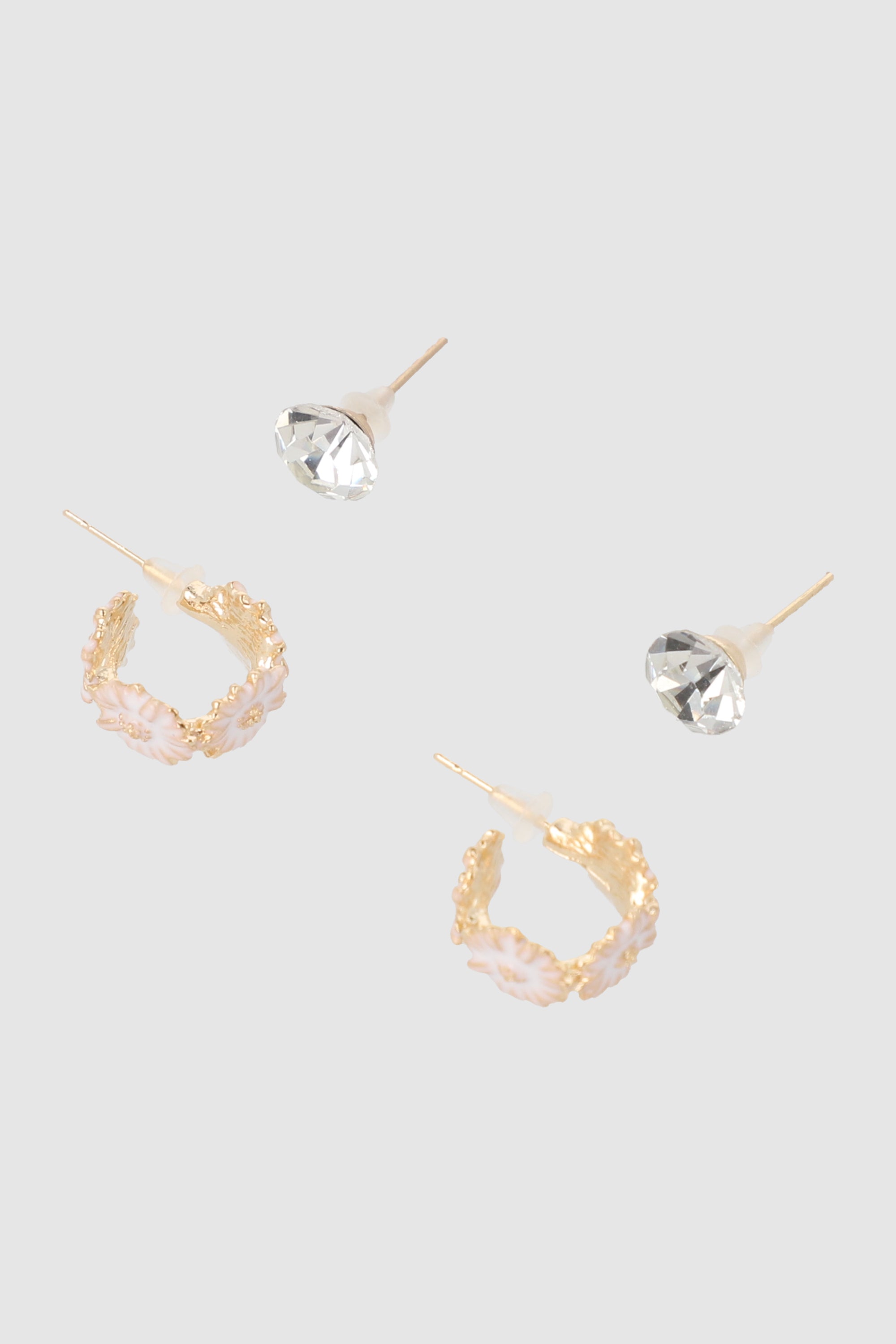 Set 2 pares aretes flores BLANCO