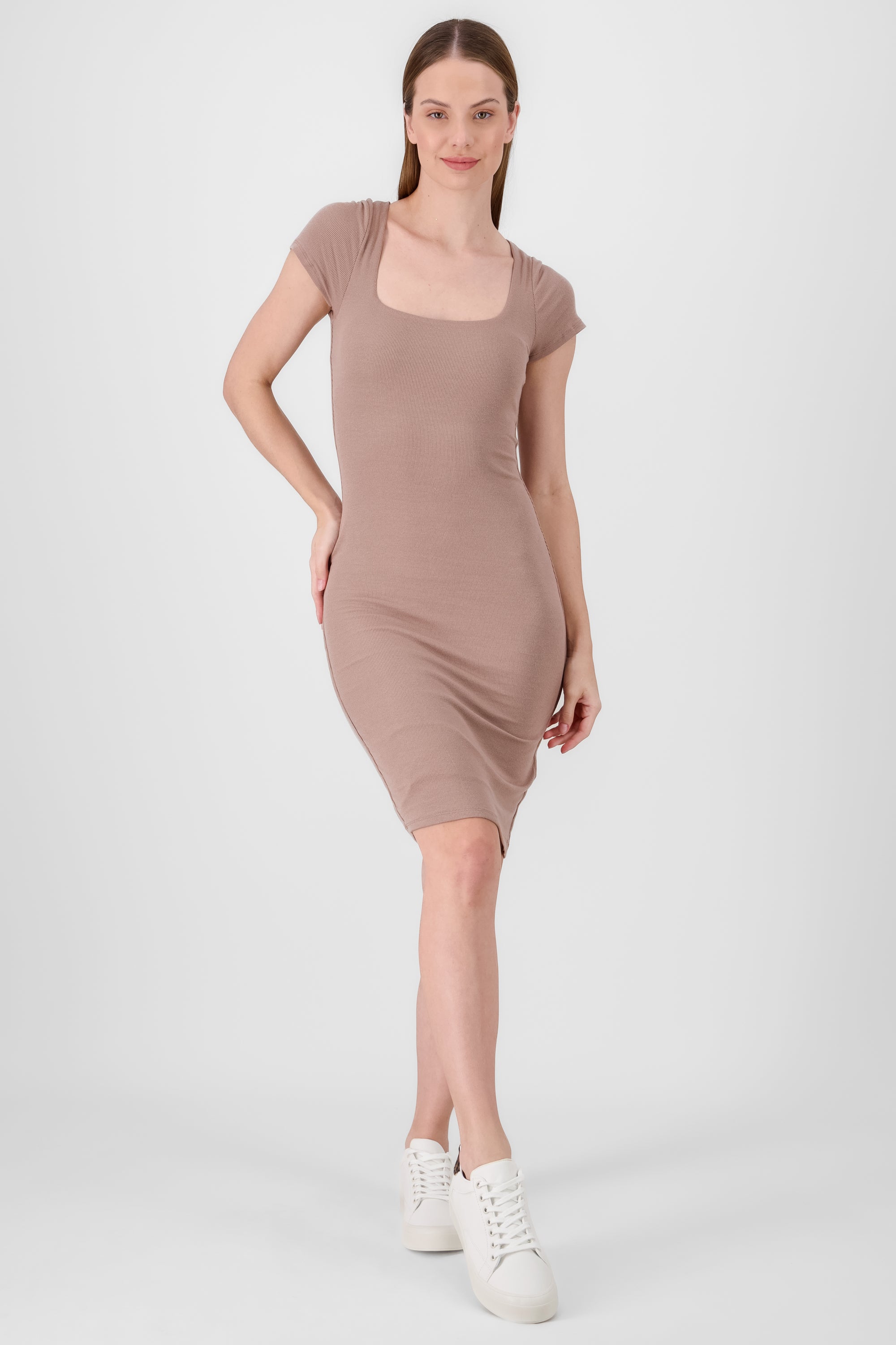 Vestido midi escote cuadrado TAUPE