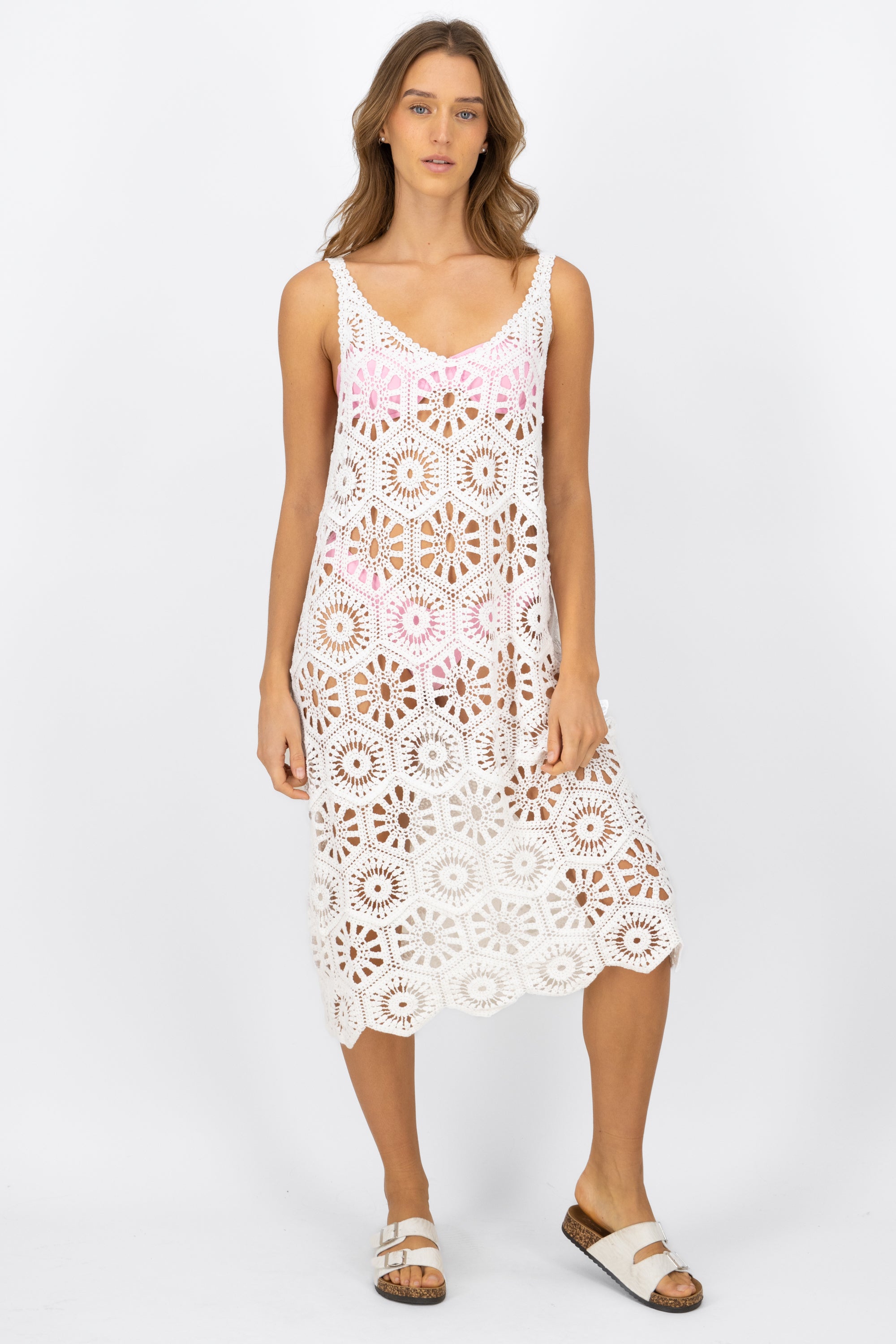 Midi crochet dress WHITE