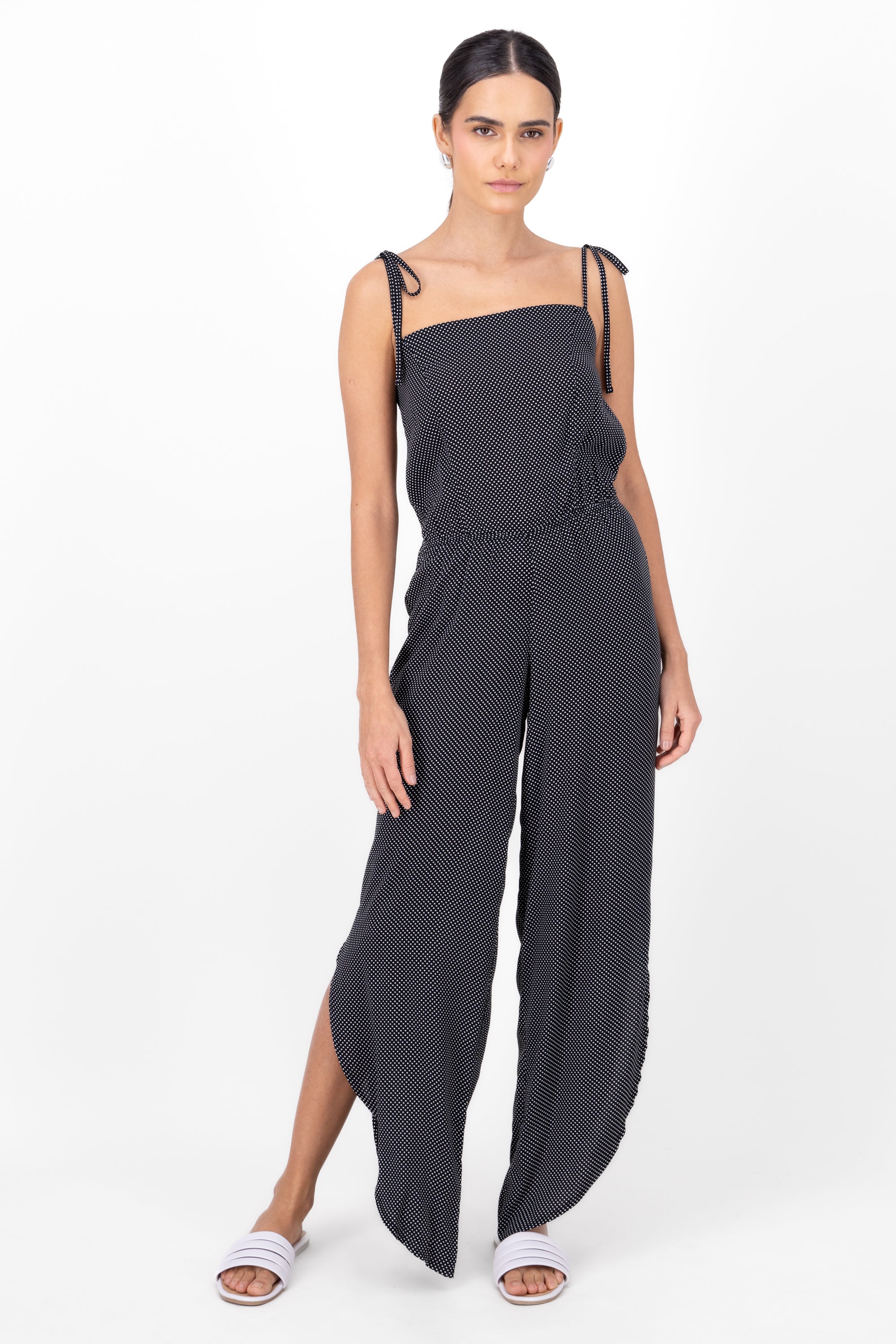 Jumpsuit lunares detalle aberturas NEGRO COMBO